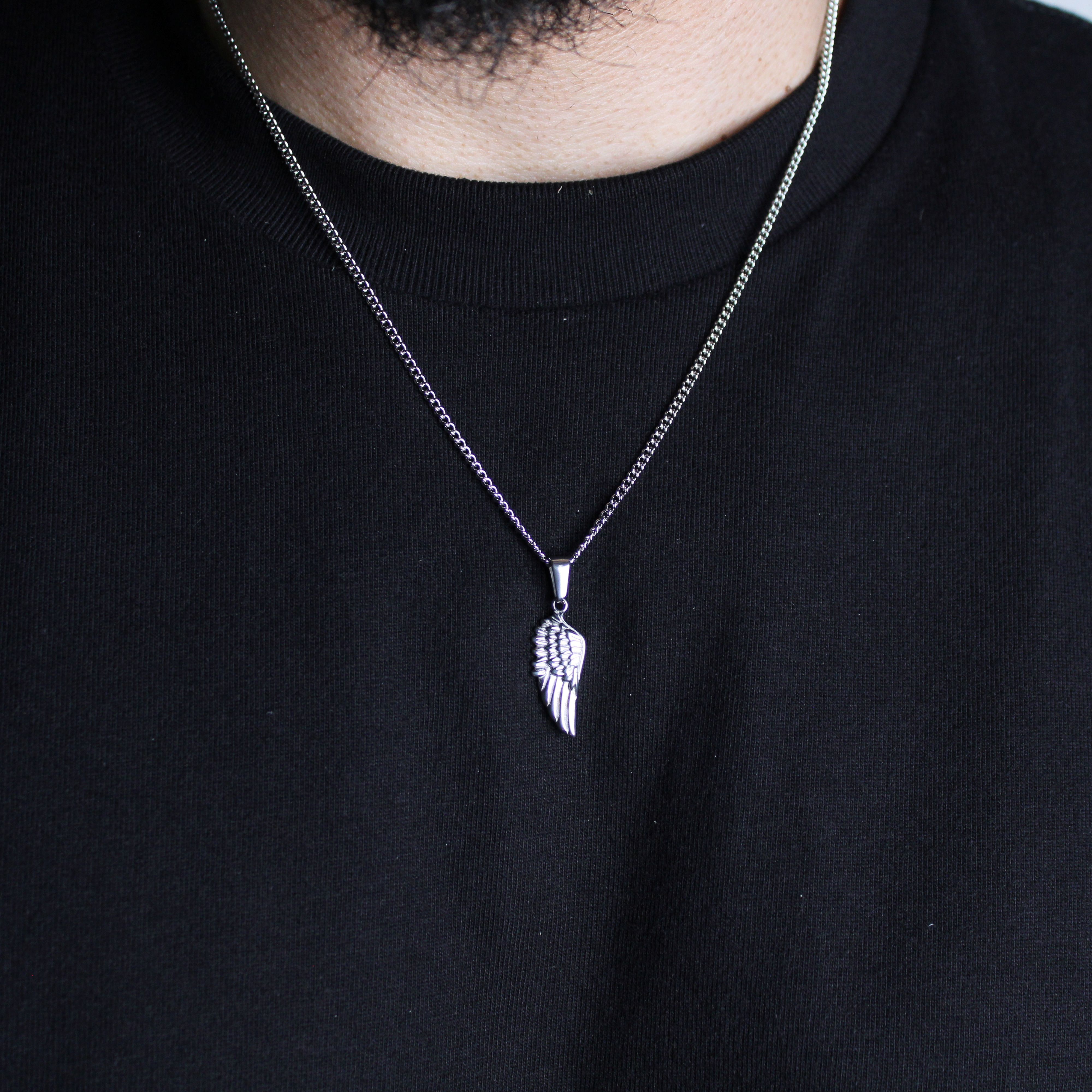 Jewelry Silver Wing Pendant Chain Necklace Stainless Steel Size ONE SIZE - 1 Thumbnail