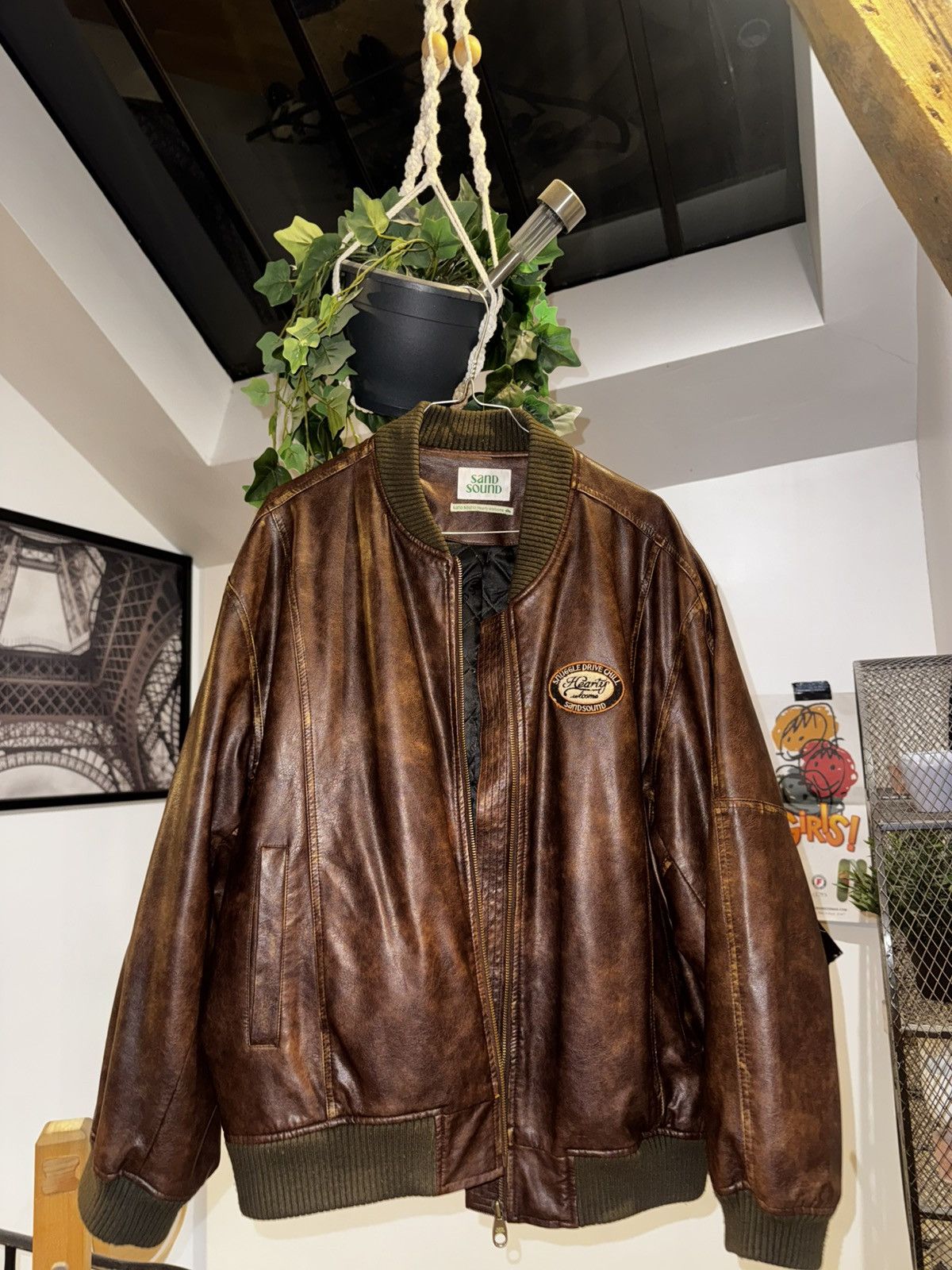 Other Sand Sound Brown Leather Bomber Jacket L Size US L / EU 52-54 / 3 - 1 Thumbnail