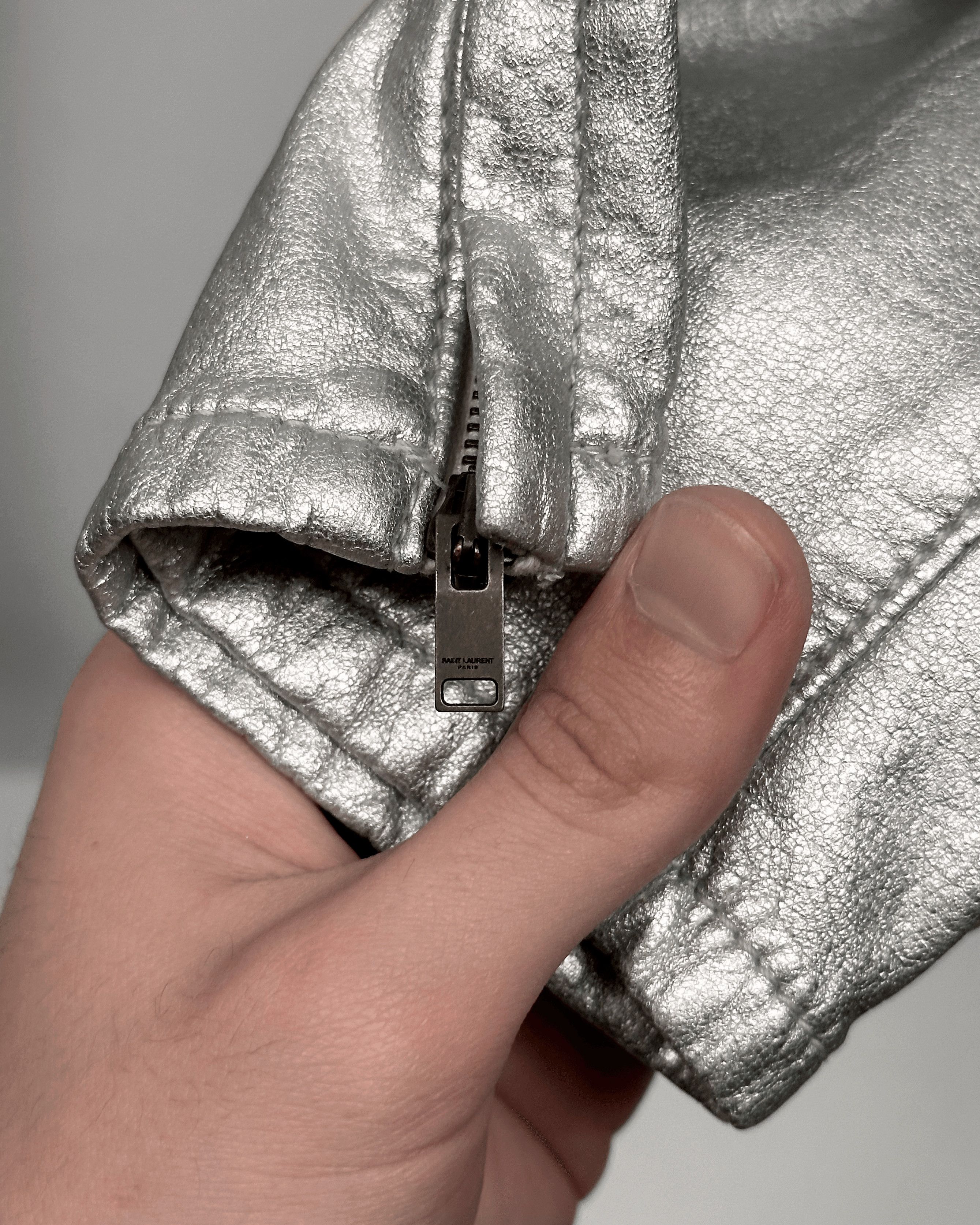 Hedi Slimane × Saint Laurent Paris Saint Laurent Paris Silver Sample Faux Leather Pants Size US 28 / EU 44 - 10 Thumbnail