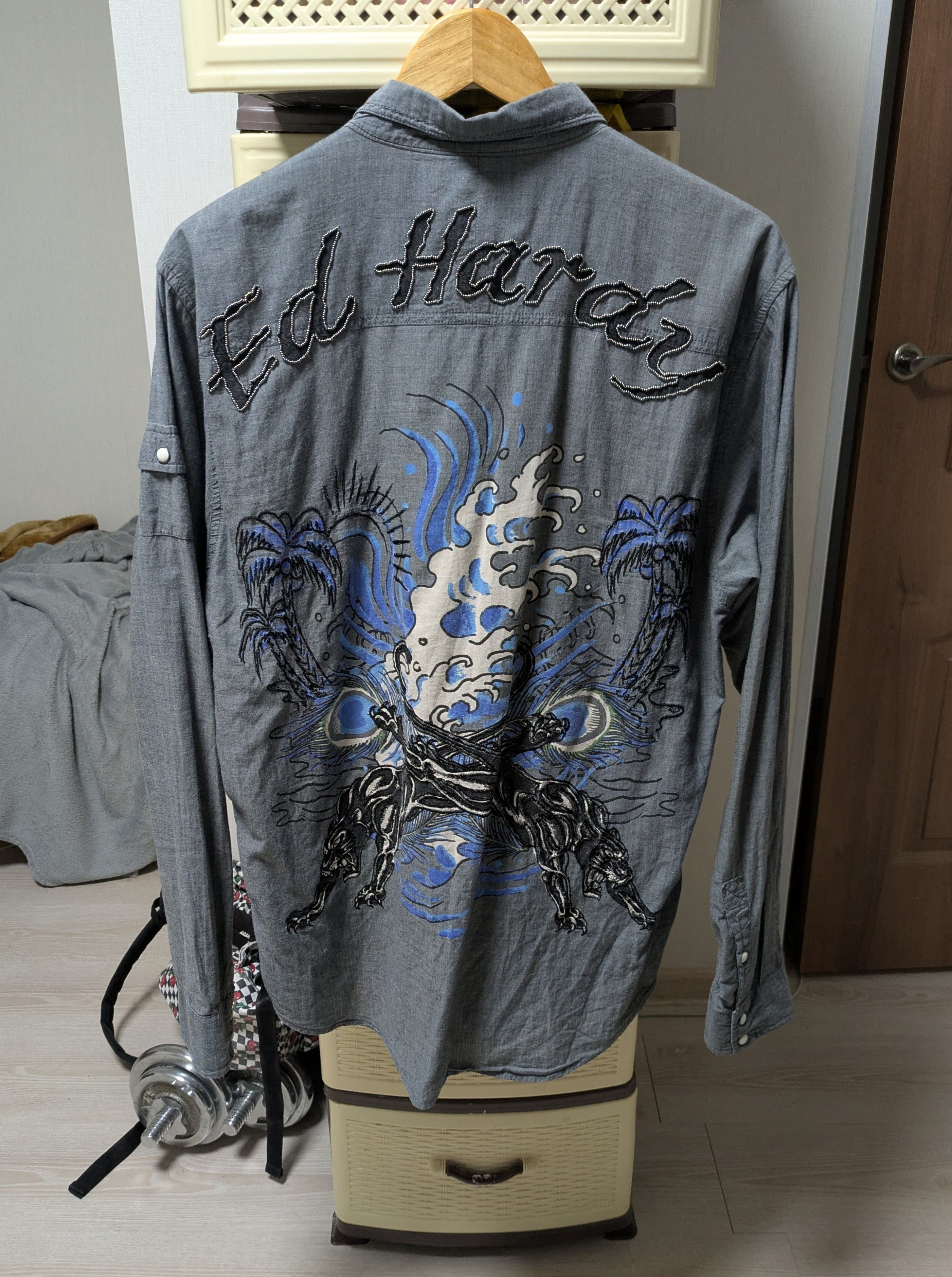 Ed Hardy Vintage Ed Hardy Embroidered Panther Wave Western Shirt Y2K Size US L / EU 52-54 / 3 - 1 Thumbnail