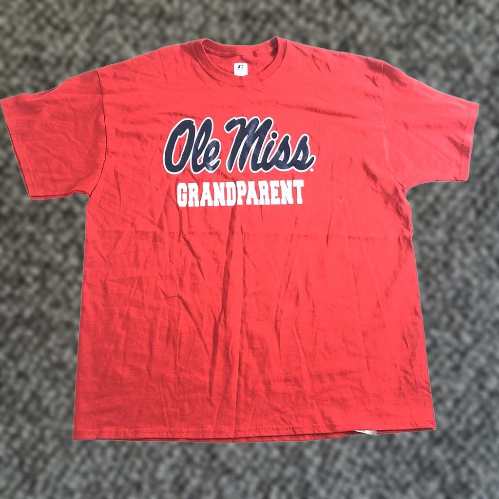 NCAA Russell Ole Miss Men's 2XL T Shirt Red Cotton NCAA University MS Athletic Crew Neck Short Sleeve Shirt Sports Men Size US XXL / EU 58 / 5 - 1 Thumbnail