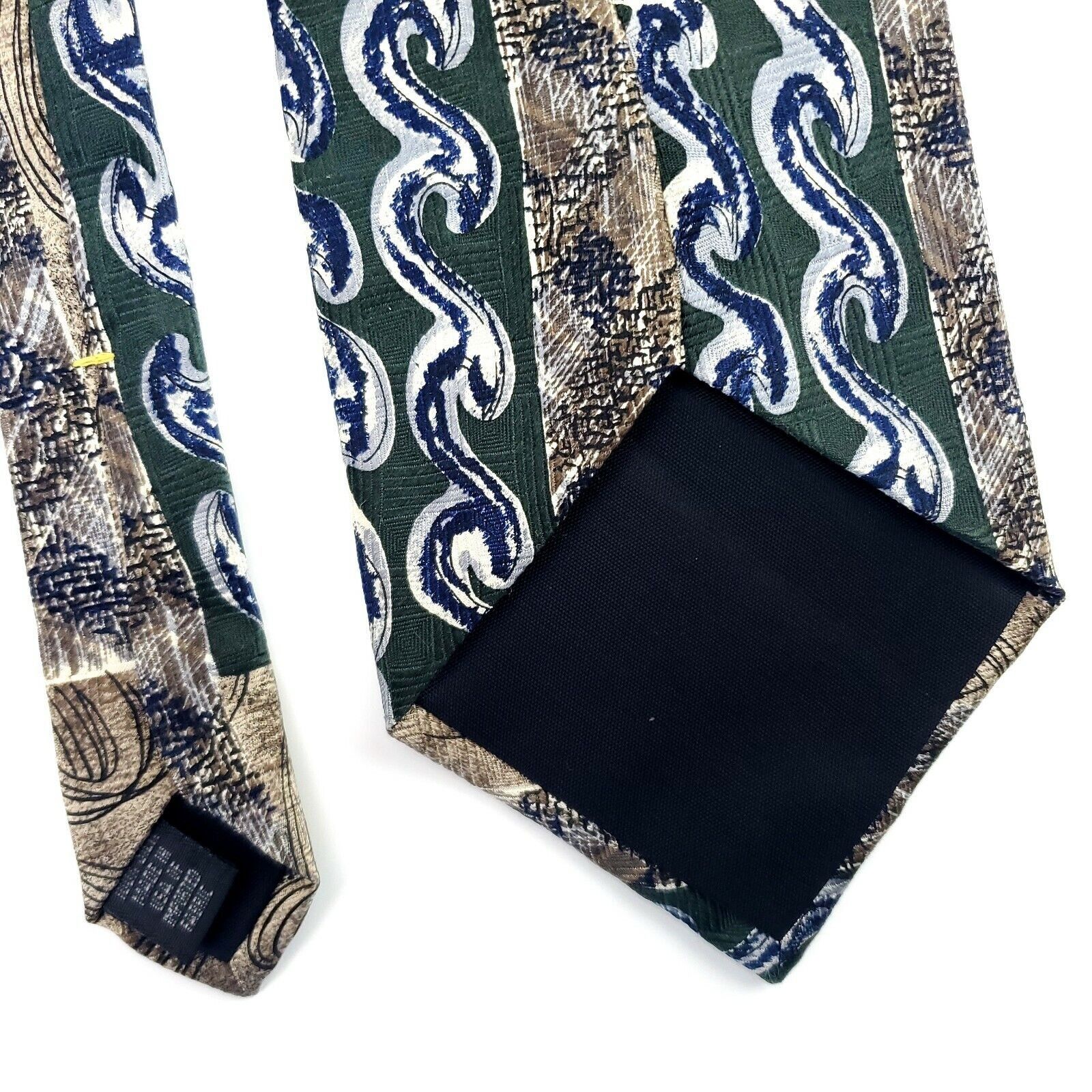 Robert Stock Robert Stock Green Beige Abstract Silk Tie Short Wide Size ONE SIZE - 4 Thumbnail