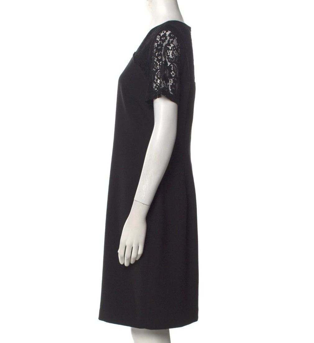 Karl Lagerfeld Short Sleeve Scoop Neck Black Lace Shift Dress Size M / US 6-8 / IT 42-44 - 7 Thumbnail