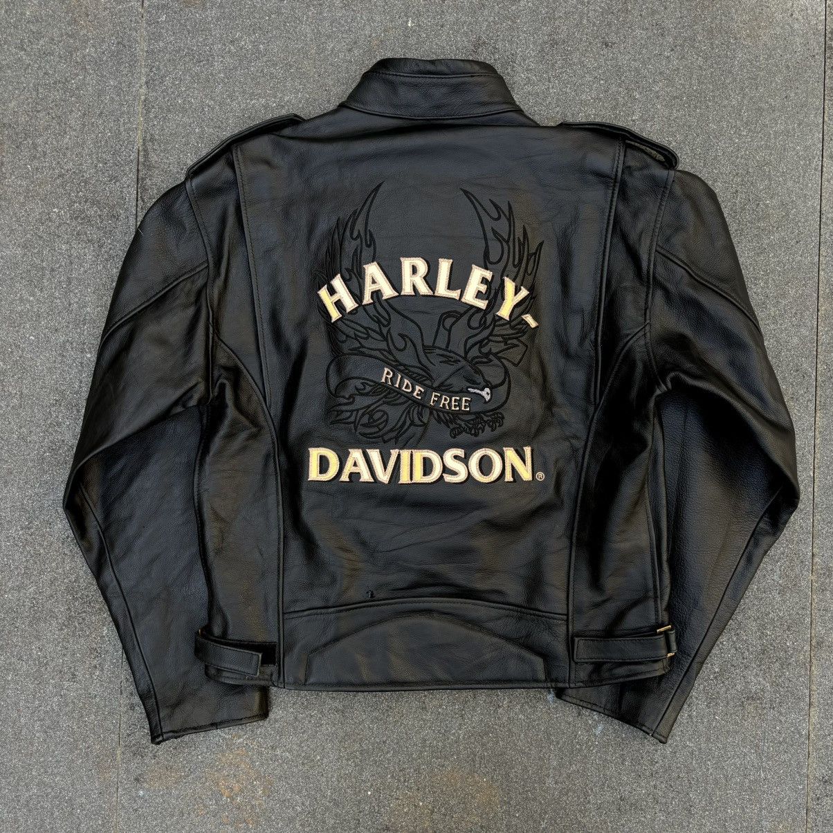 Harley Davidson × Vintage Vintage Crazy Harley Davidson Biker Leather Jacket Size US M / EU 48-50 / 2 - 2 Thumbnail