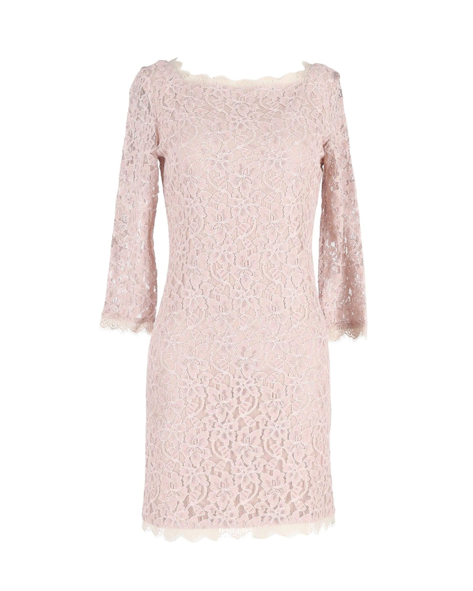 image of Intricate Pink Lace Dress With Zip Back Closure By Diane Von Furstenberg in Nude, Women's (Size Med