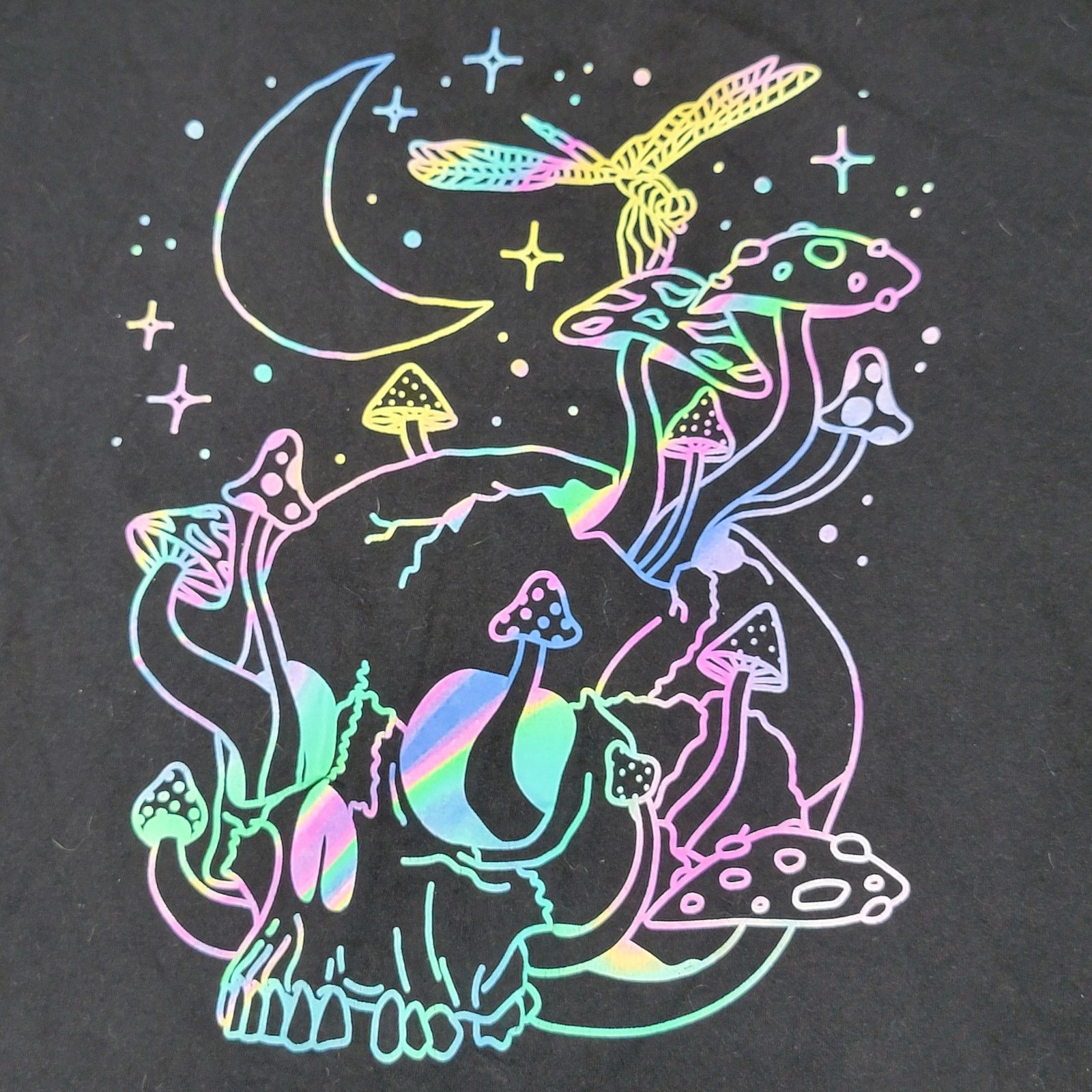 Other Spencer's Black Unisex Tee Trippy Mushroom Skull -Size Large Size L / US 10 / IT 46 - 2 Thumbnail