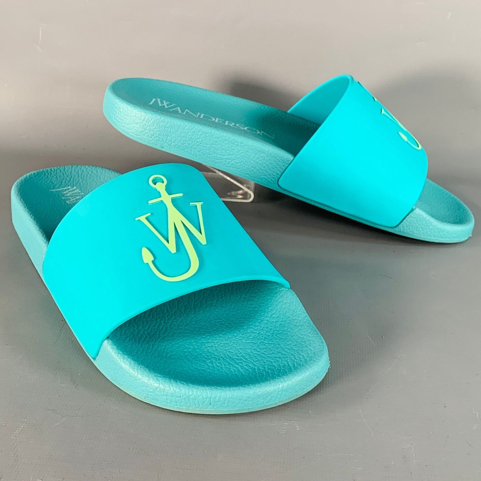 JW Anderson 9 Blue Green Anchor Logo Acetate Pool Slide Sandals Size US 9 / EU 42 - 1 Thumbnail