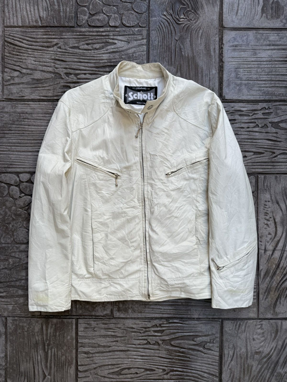Schott SCHOTT White Leather "Made in USA" RARE Jacket Size US M / EU 48-50 / 2 - 1 Thumbnail