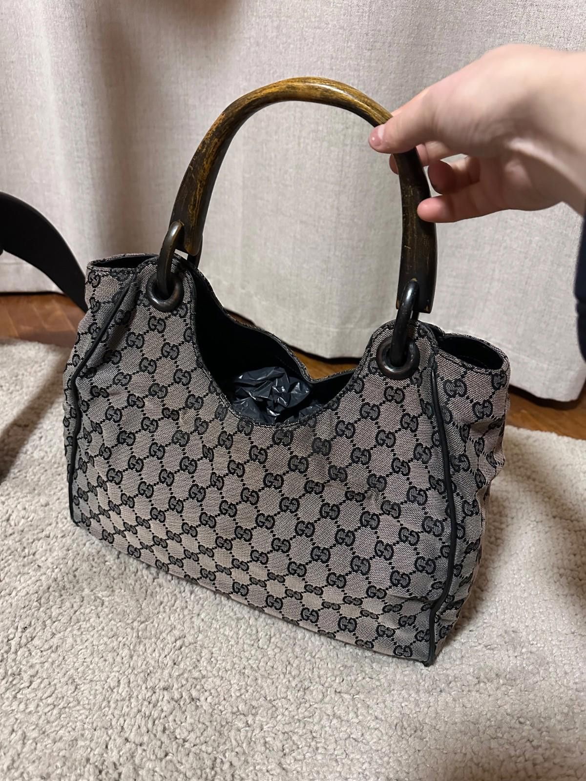 Gucci Rare GUCCI GG Canvas Wood Handle Handbag Tote Bag Hobo Navy Size ONE SIZE - 2 Thumbnail
