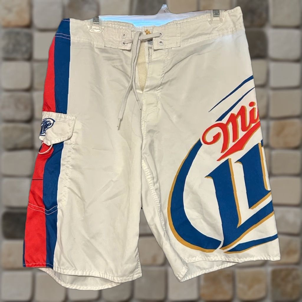 Vintage Miller Lite Swim Trunks Bottom Men 34x10 Pockets Drawstring Beach Surfing Y2K Vintage 2000s Size US 34 / EU 50 - 1 Thumbnail