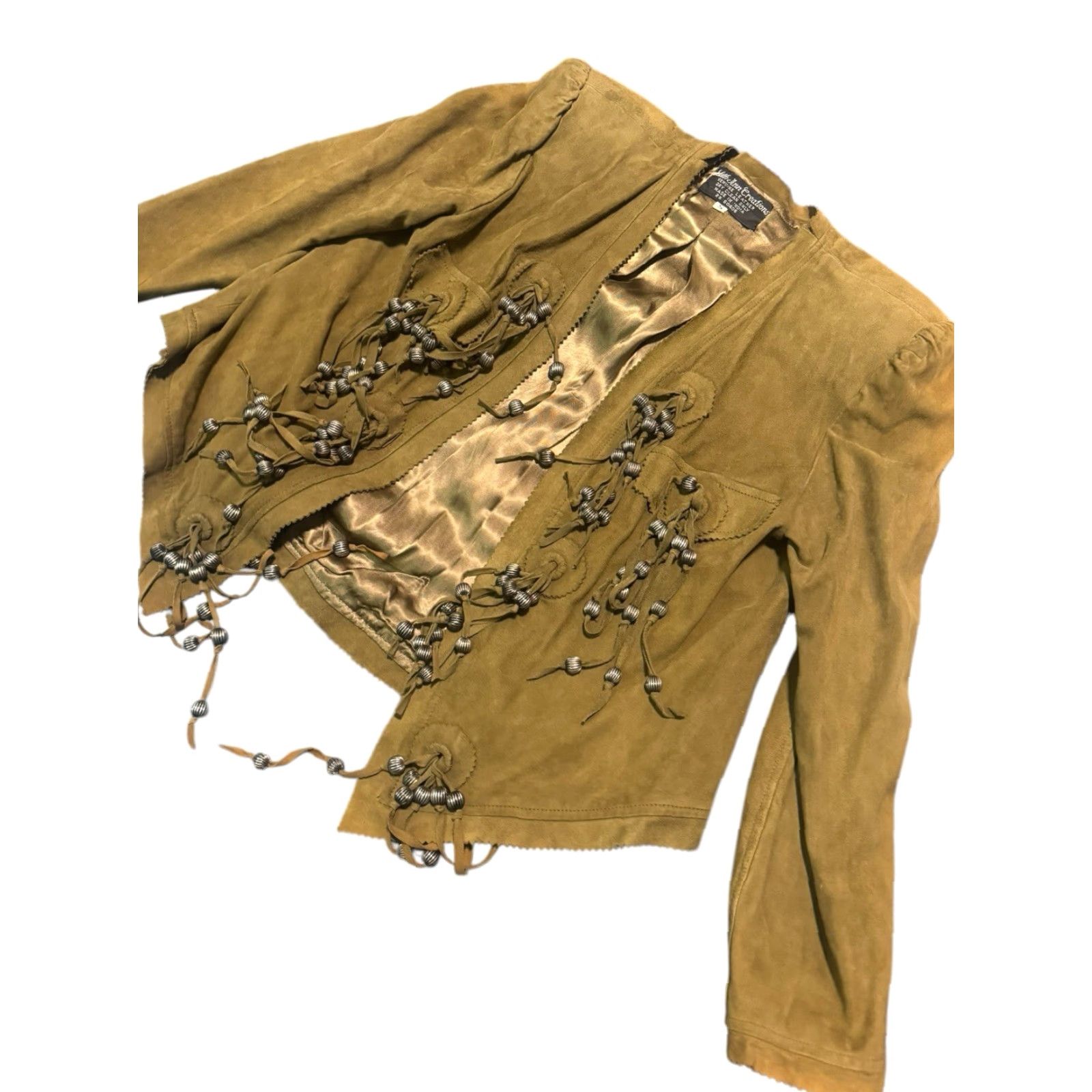 Vintage VINTAGE Judith Ann Creations Genuine Leather Fringe Cardigan Jacket S Brown Blazer Eveningwear Glam Rock 1980s Womens Size S / US 4 / IT 40 - 3 Thumbnail
