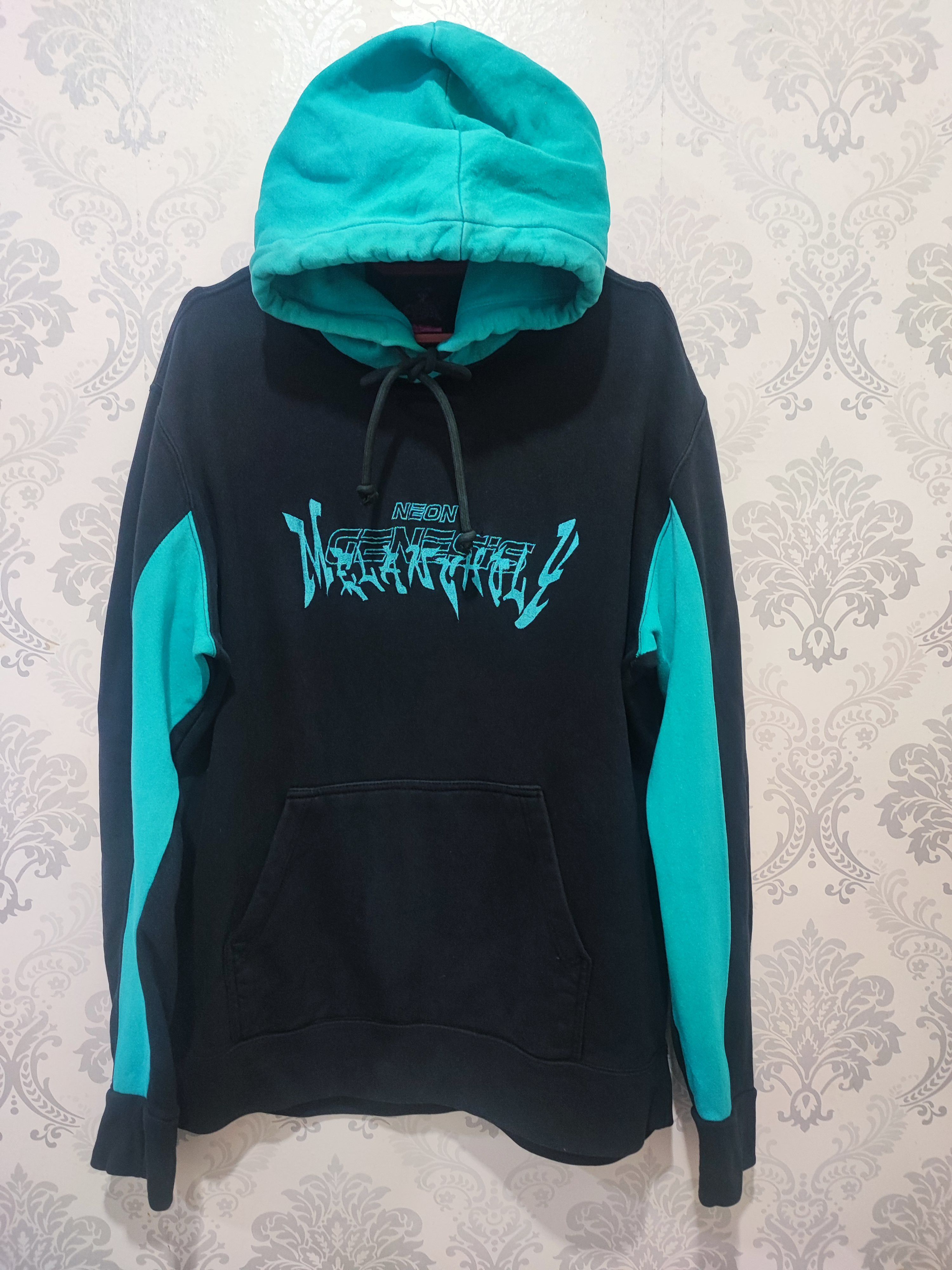 image of Anima x Vintage Japanese Anime Neon Genesis Evangelion Hoodie in Black, Men's (Size Large)