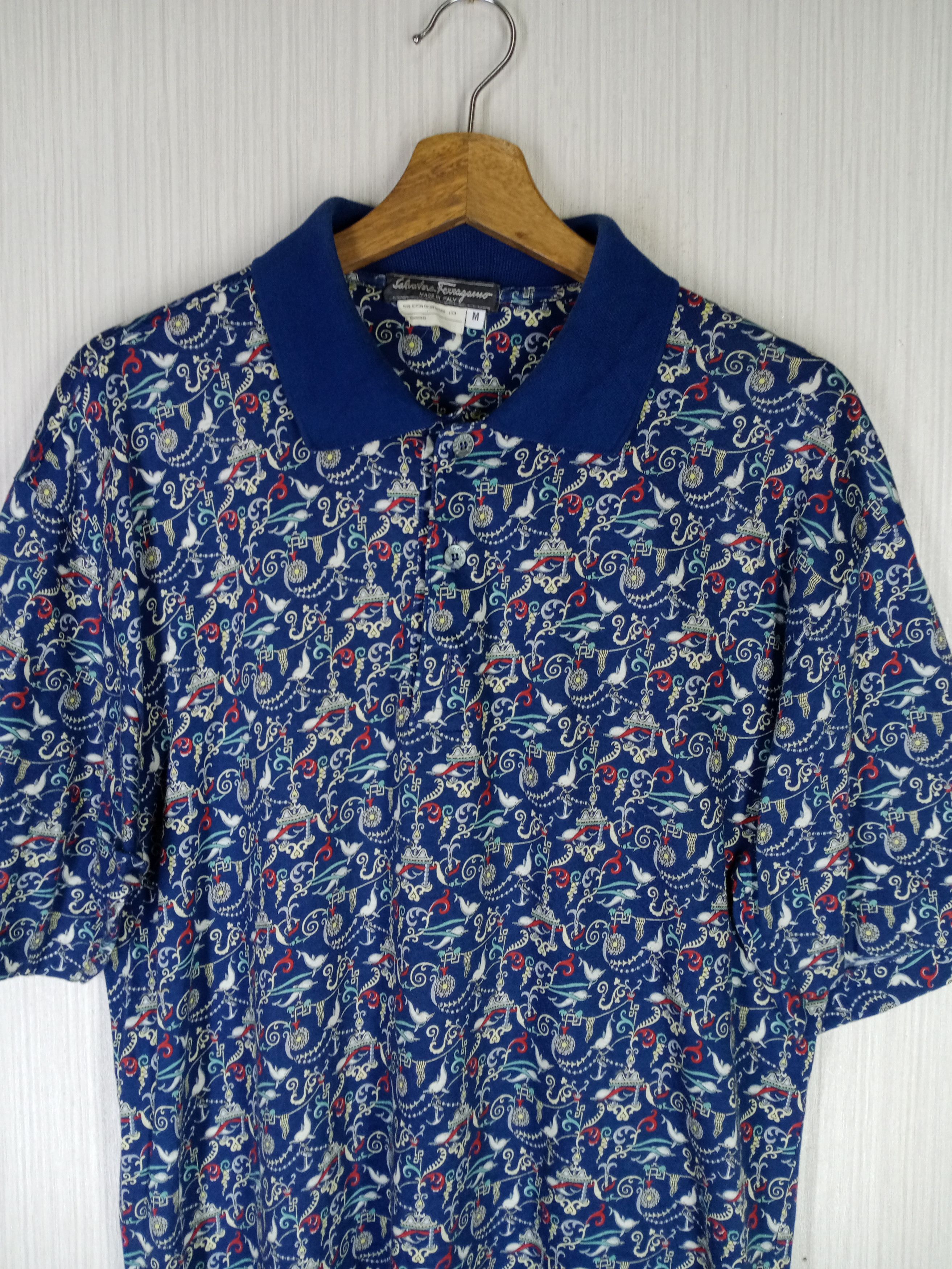 Salvatore Ferragamo Rare Vintage Salvatore Ferragamo Fullprint Polo Shirt Size US M / EU 48-50 / 2 - 3 Thumbnail