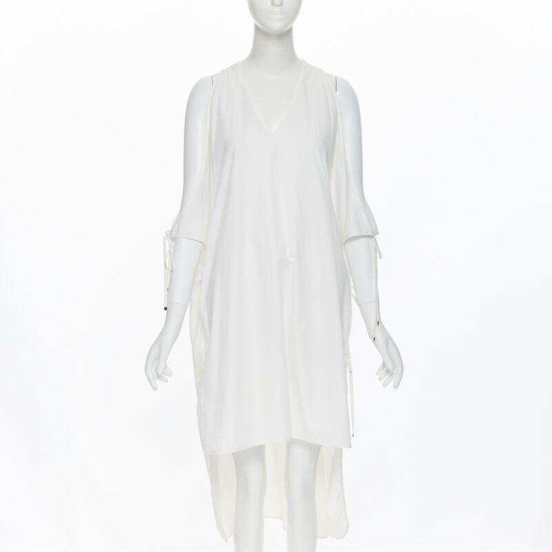 ROSETTA GETTY white cotton gold harware tie side high low casual dress XS