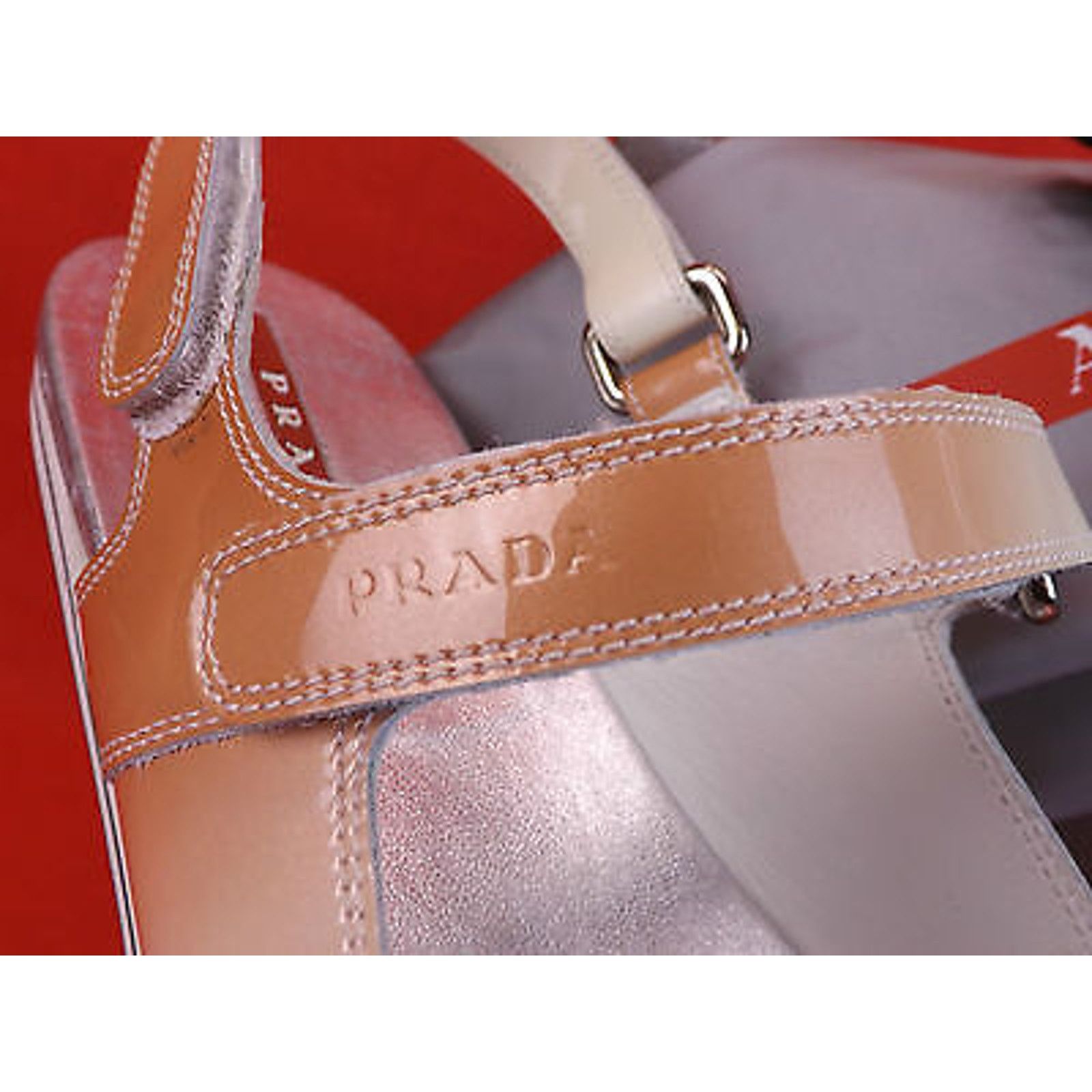 Prada PATENT OMBRE LEATHER FLATS TWO TONE THONG SANDALS 37.5 Size US 7.5 / IT 37.5 - 3 Thumbnail