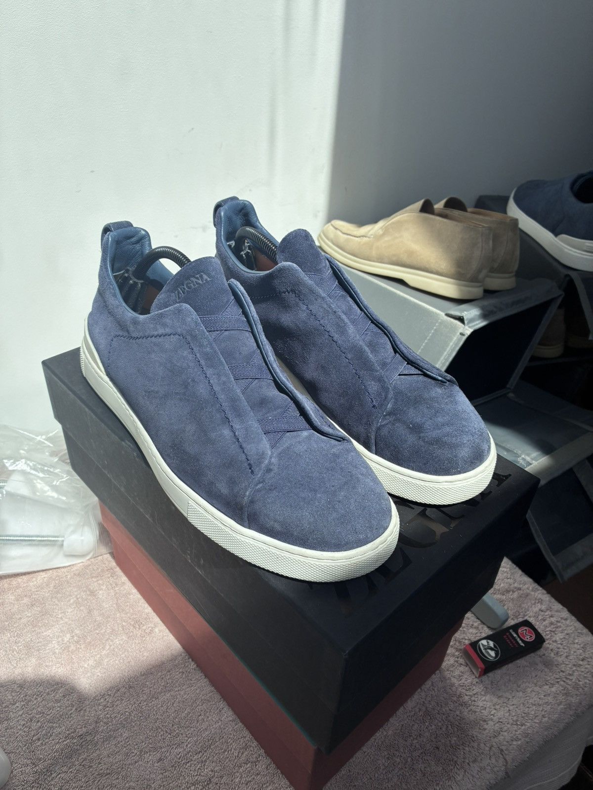 Ermenegildo Zegna Zegna blue suede triple stitch uk 10.5 eu 44.5 Size US 11.5 / EU 44-45 - 1 Thumbnail