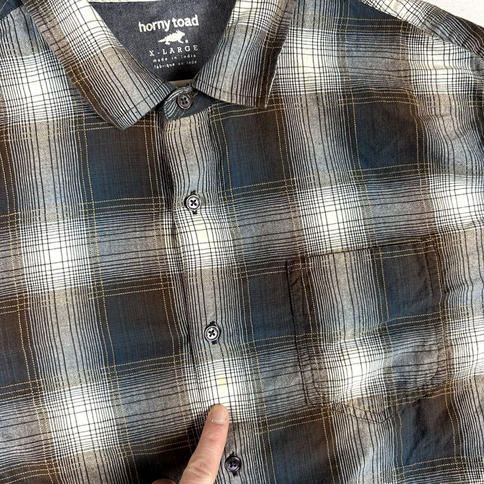 Vintage Horny Toad Shirt Mens XL Long Sleeve Button-Up Plaid Casual Brown Blue Collared Crewneck? Size US XL / EU 56 / 4 - 6 Thumbnail