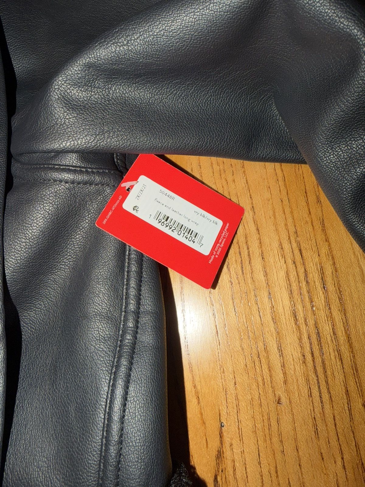 Spanx Spanx Black Fleece & Faux Leather Womens Long Wrap Jacket 2X Size XXL / US 16-18 / IT 52-54 - 4 Thumbnail