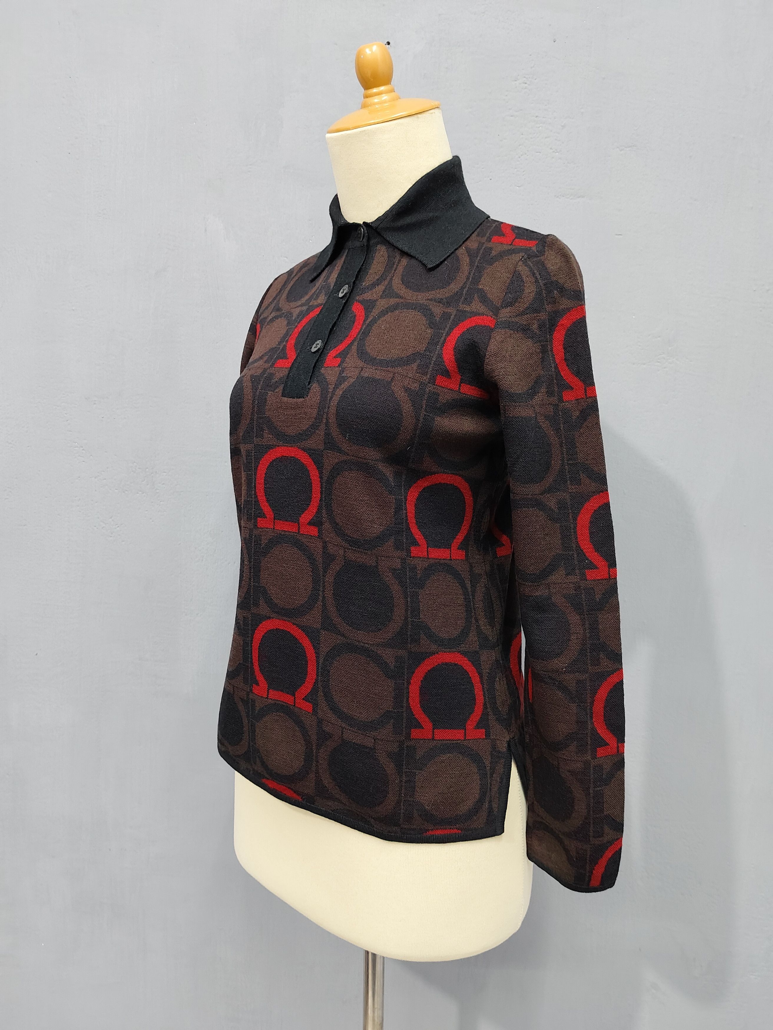 Salvatore Ferragamo 🇮🇹 Vtg 80s Salvatore Ferragamo Monogram Knitted Polos Size M / US 6-8 / IT 42-44 - 3 Thumbnail