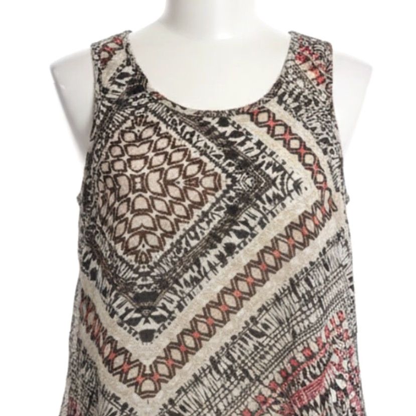 Vintage Studio Y Tank Top S Brown Red Sleeveless High Low Hem Crochet Boho Hippie Bohemian Festival Geometric Shirt Women's Small Size S / US 4 / IT 40 - 2 Thumbnail