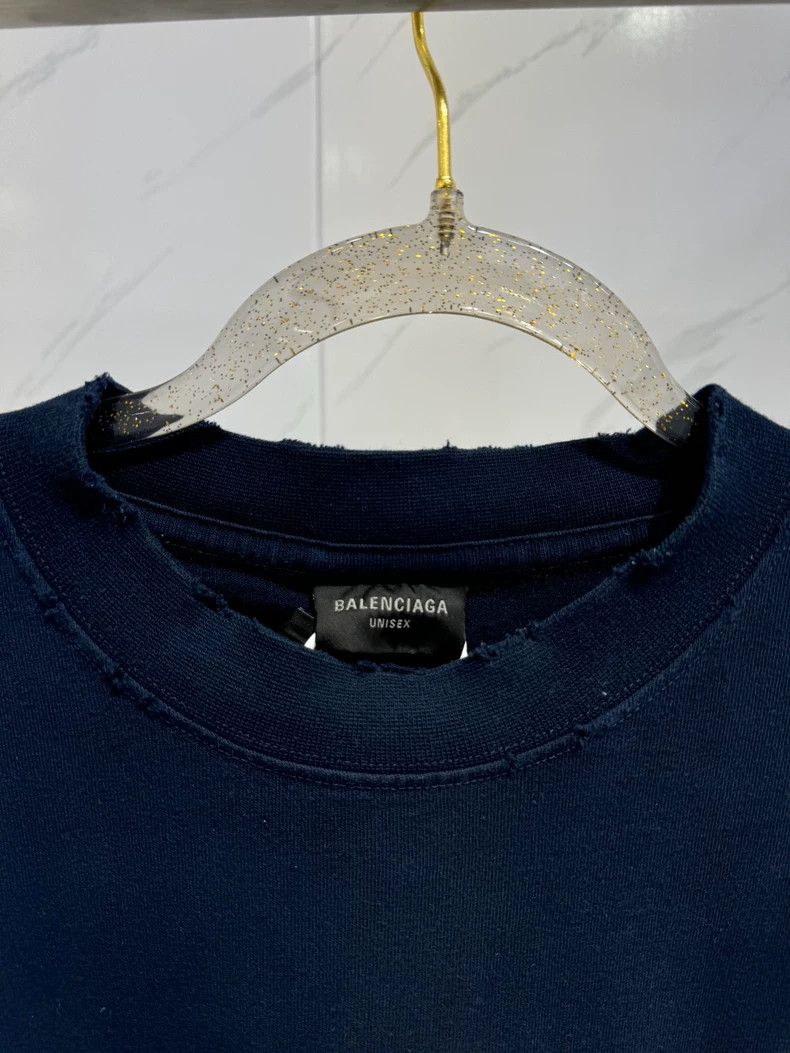 Balenciaga Balenciaga Balenciaga Navy Blue Destroyed Short Sleeve Size US XXS / EU 40 - 3 Thumbnail