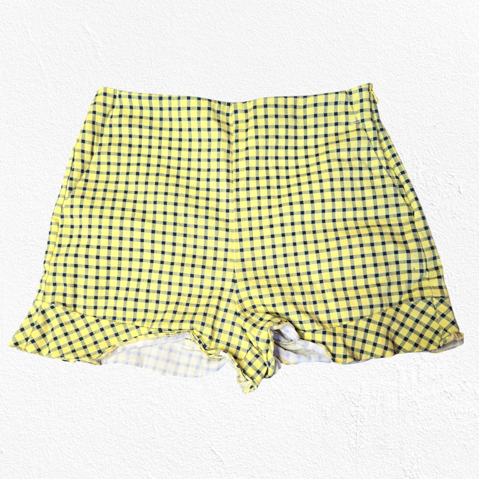Zara Zara Yellow Navy Plaid Shorts Size Medium Size 30" / US 8 / IT 44 - 2 Thumbnail