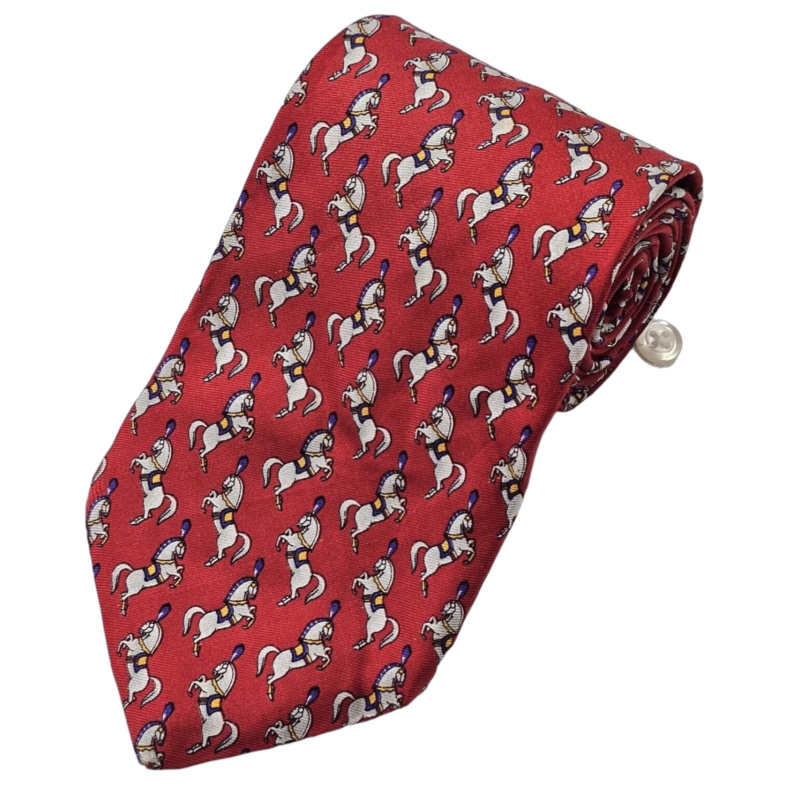 VINTAGE Brooks Brothers Makers Necktie Men's 100% Silk Red Silk Equestrian USA 58