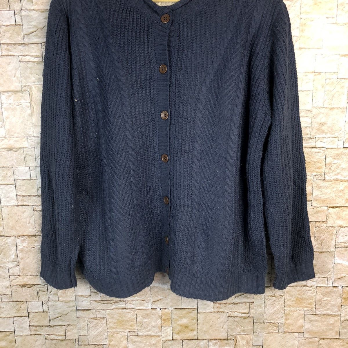 Japanese Brand More Planta Dark Blue Patterned Cardigans #A751 Size L / US 10 / IT 46 - 3 Thumbnail