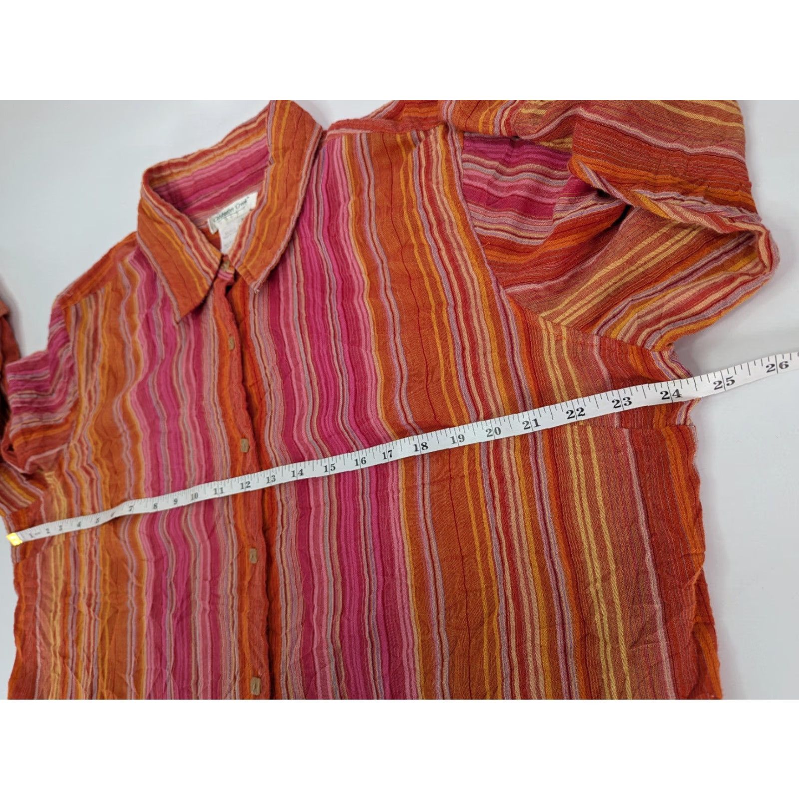 Coldwater Creek Coldwater Creek Shirt Womens XL Orange Pink Stripe Square Buttons Boho Funky Size XL / US 12-14 / IT 48-50 - 6 Thumbnail
