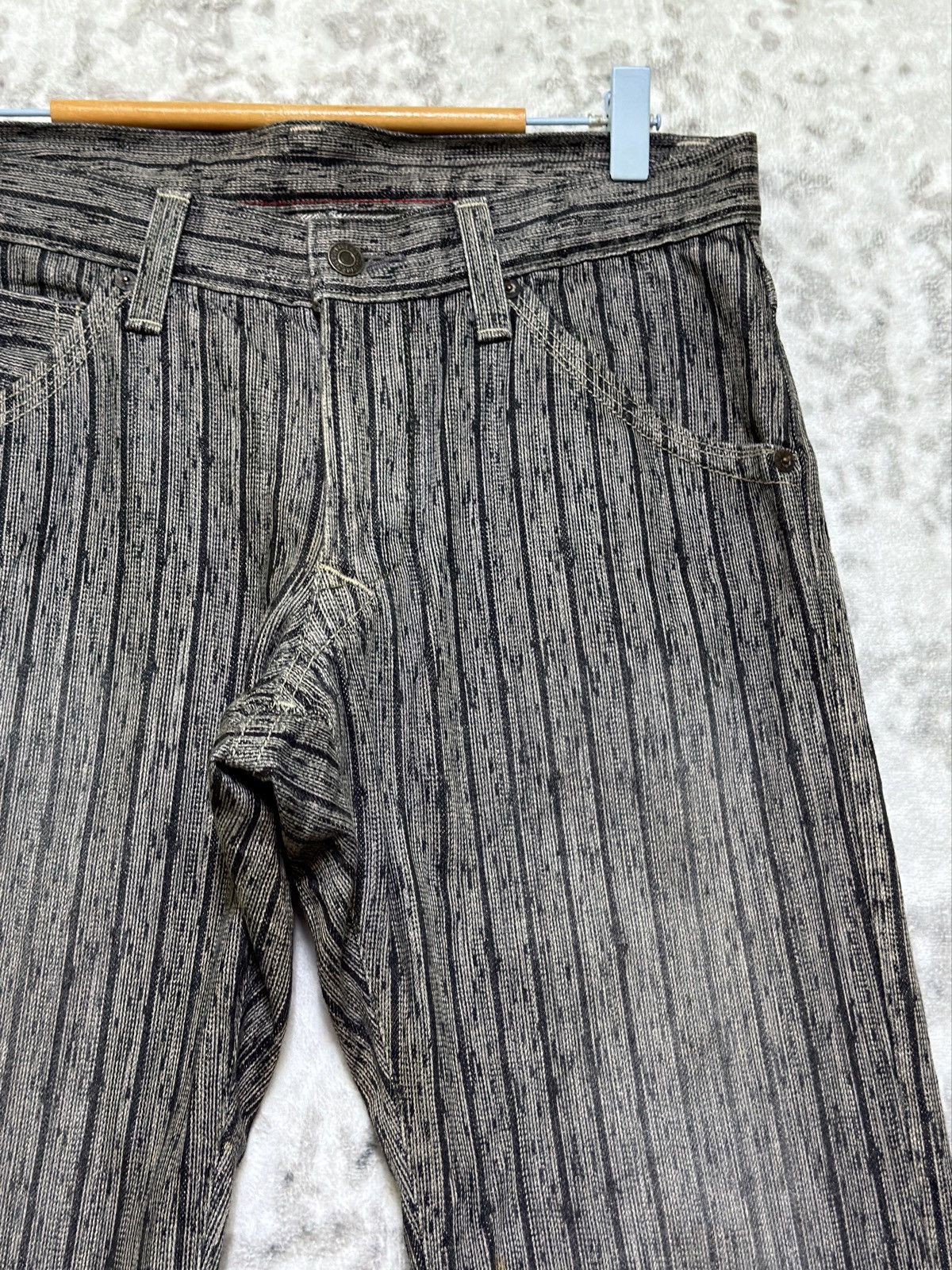 Japanese Brand Vintage Blueway Japanese Flare Denim Bootcut Striped Jeans Size US 31 - 5 Thumbnail