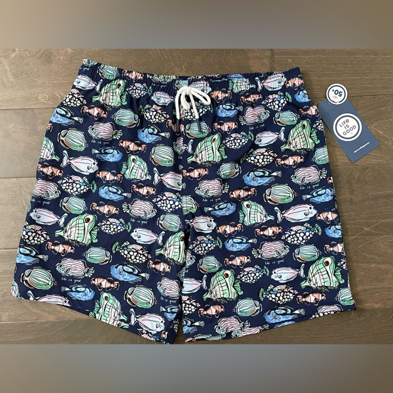 Life is Good Life Is Good Navy Whimsical Fish Swim Trunks Men Medium Size US 33 - 1 Thumbnail