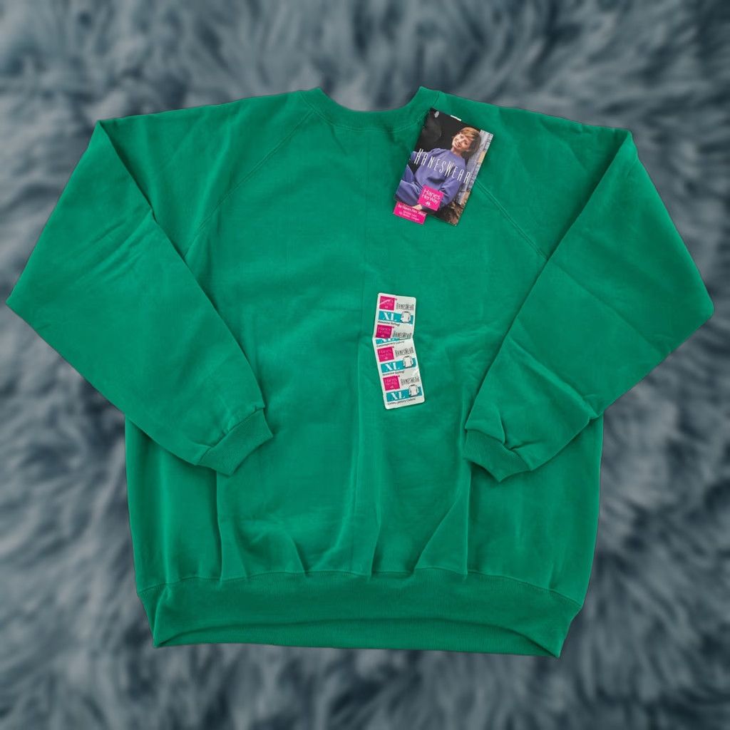 Hanes VINTAGE Hanes Sweater Womens Extra Large Green Solid Fleece Pullover XL Body: Organic Cotton, Polyester? Wait. Size XL / US 12-14 / IT 48-50 - 1 Thumbnail