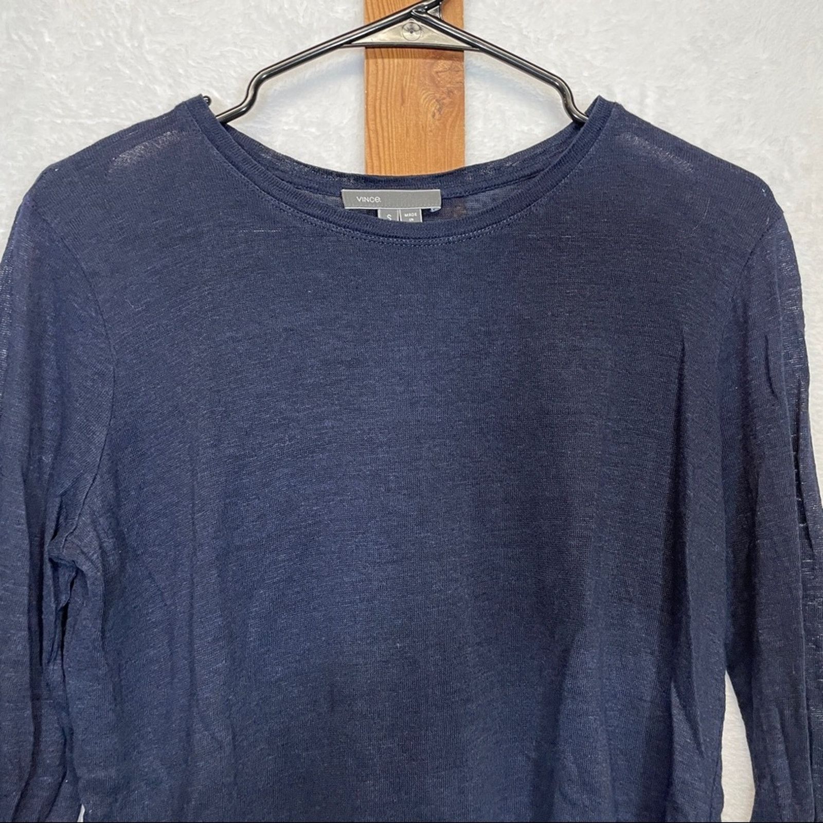 Vince Vince 100% Linen Navy Blue Long Sleeve Top Size S Size S / US 4 / IT 40 - 2 Thumbnail