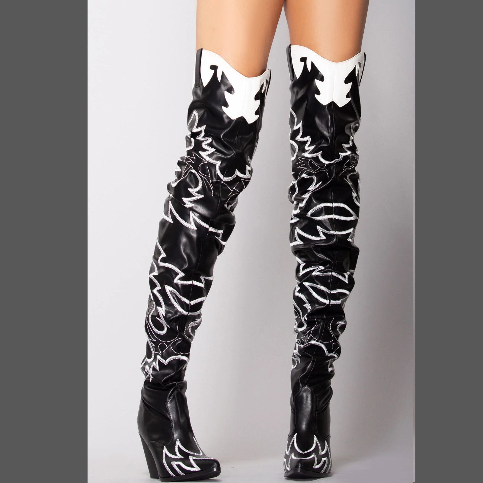 Other Kelsey 21 Rock Star Black & White Western Slouch OTK Thigh H Size US 9 / IT 39 - 3 Thumbnail