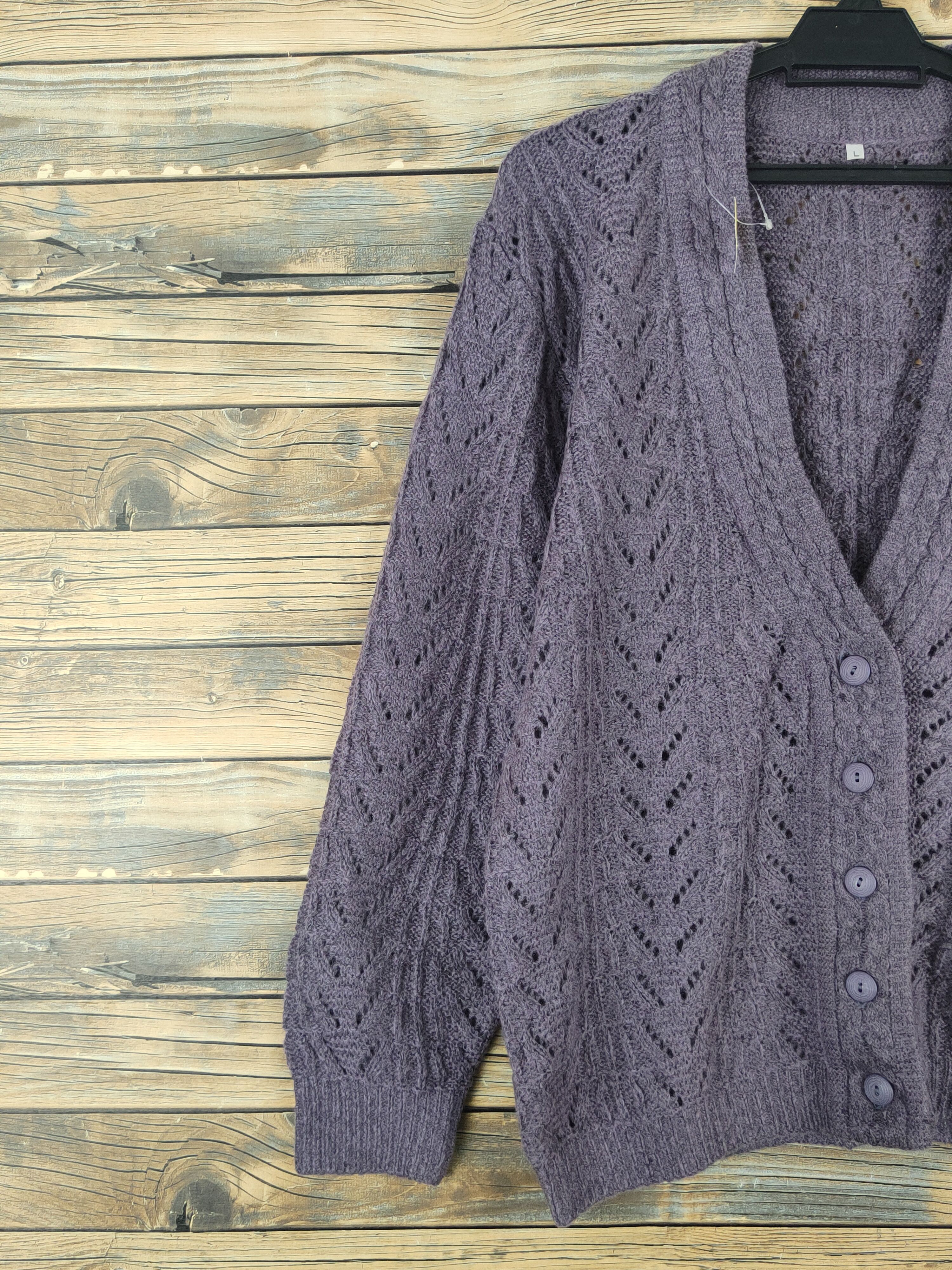 Japanese Brand Japan crochet vintage Purple Knitwear Cardigan #W1096 Size US L / EU 52-54 / 3 - 3 Thumbnail