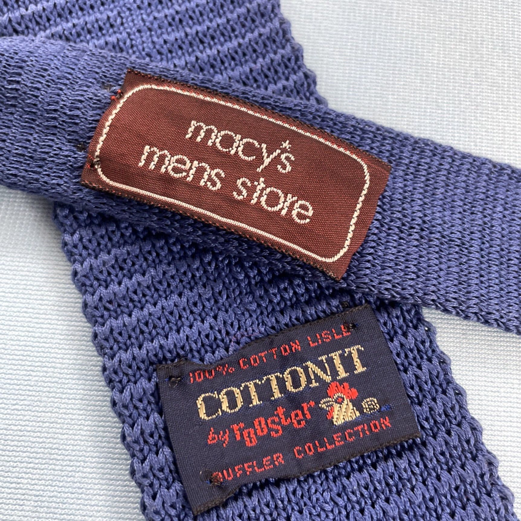 Vintage VINTAGE Cottonit Rooster Macy's Mens Store Knit Tie Blue 2x48 Square End Necktie Skinny Tie, 1960s, Vintage, Classic, Men's Tie Size ONE SIZE - 3 Thumbnail