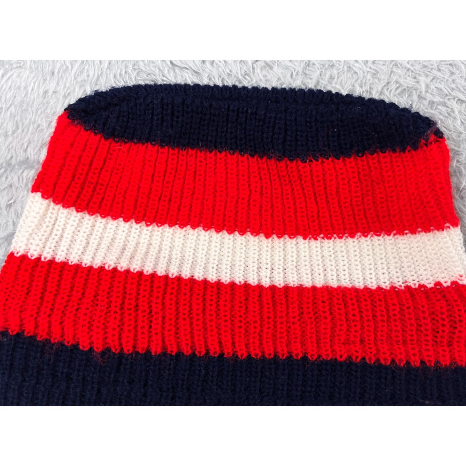 Vintage Beanie Beanie Adult One Size Red Blue White Stripe Knit Acrylic Snow Winter Ski Shirt Hat Mens Beanie Stripe 90s Outdoor Size ONE SIZE - 2 Thumbnail