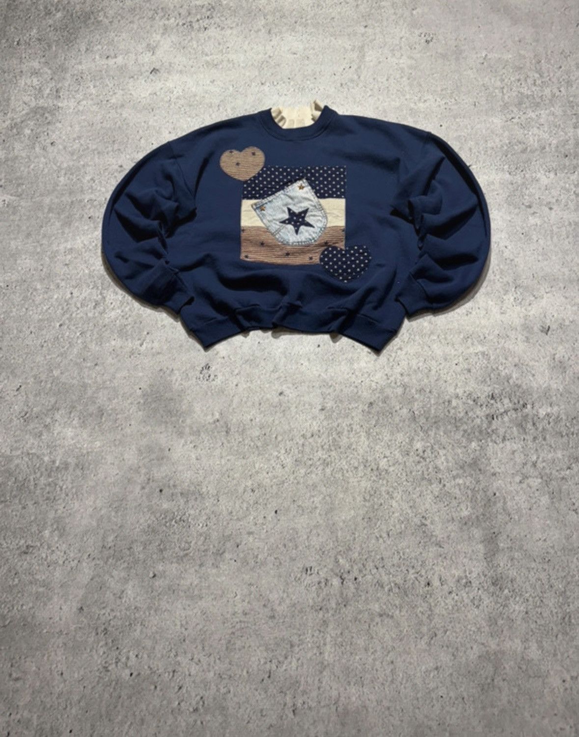 Hanes × Vintage Vintage Hanes Sweatshirt Navy Blue Patchwork Retro 90s Size US M / EU 48-50 / 2 - 1 Thumbnail