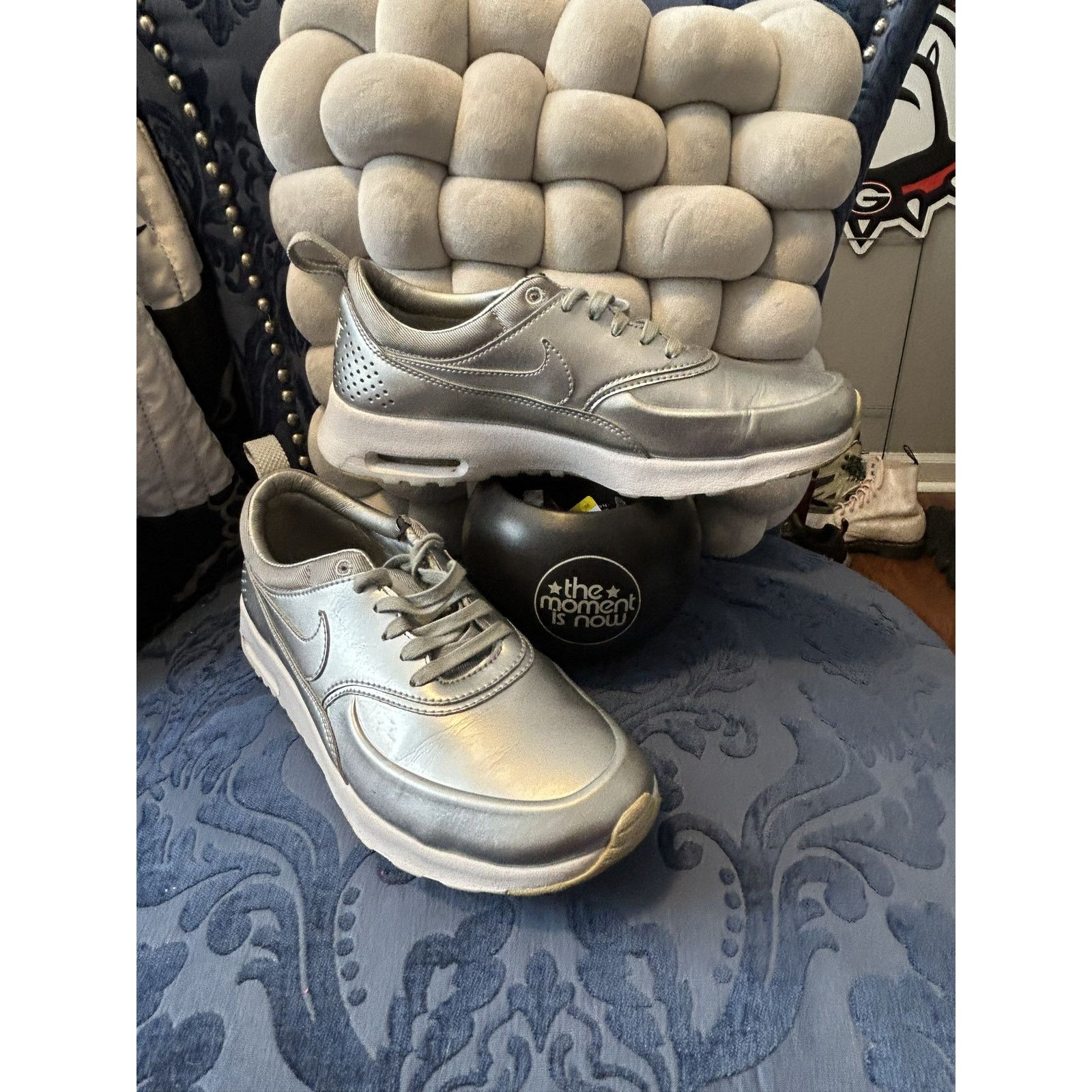 Nike Nike Thea Metallic Silver Sneakers Size 7/EU 38 Size US 7 / IT 37 - 1 Thumbnail