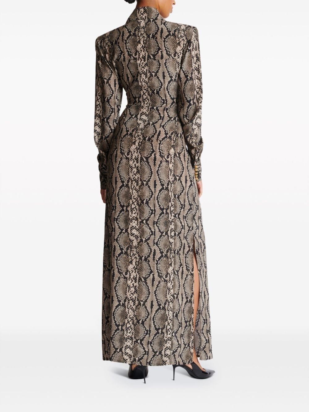 Balmain o1s1wg110825 Snake Print Maxi Shirt Dress in Brown/Beige Size S / US 4 / IT 40 - 6 Thumbnail