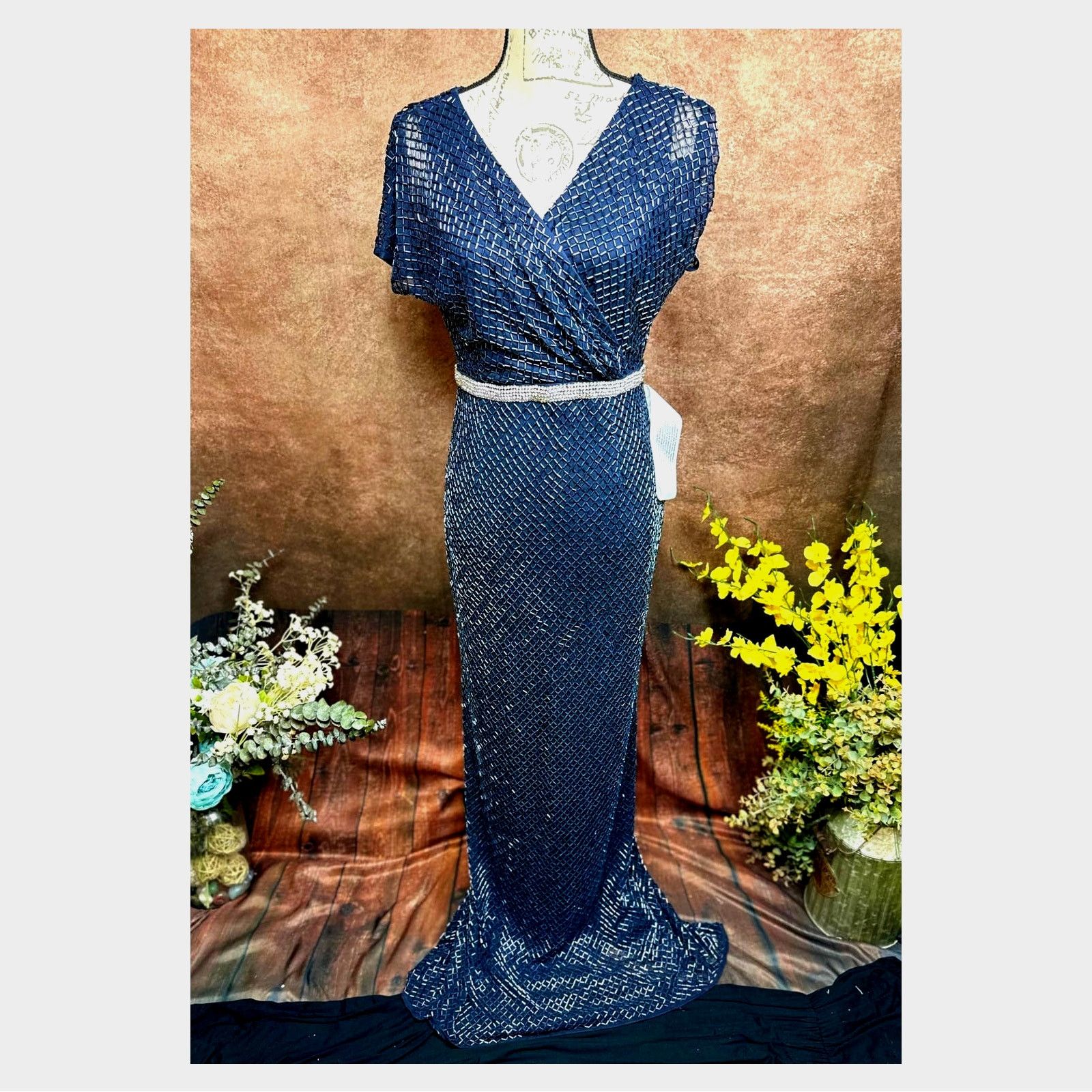 Other Mac Duggal Beaded Butterfly Sleeve Column Gown Midnight 8 Size M / US 6-8 / IT 42-44 - 6 Thumbnail