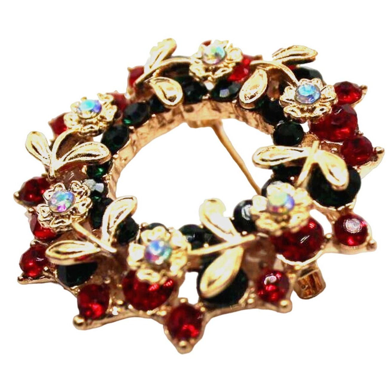 Other Christmas Wreath Brooch •Rhinestone Studded •Aurora Borealis Size ONE SIZE - 1 Thumbnail