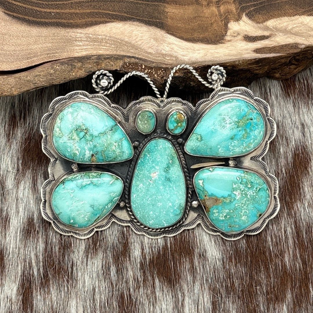 Vintage FEDERICO JIMENEZ Sterling & Turquoise Butterfly Pin
