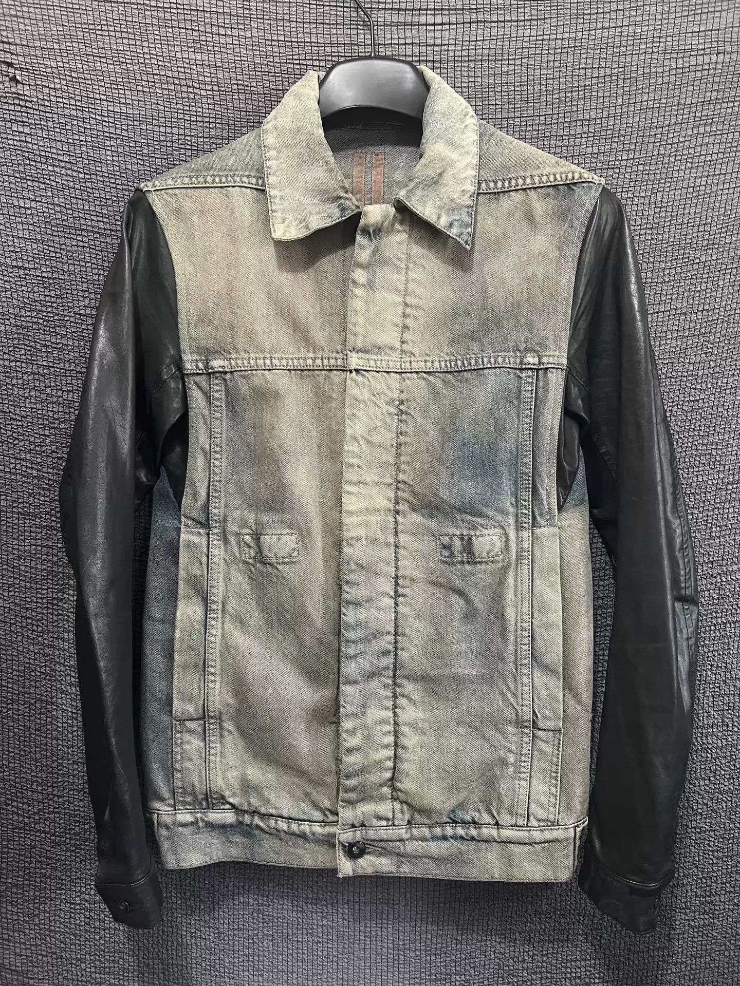 Rick Owens 12ss first year leather sleeve wash jeans jacket