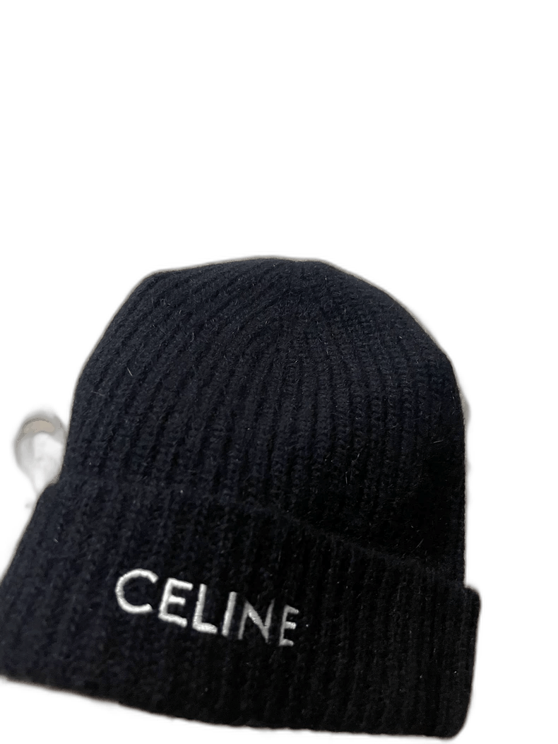 Celine Celine Black Beanie with White Logo Size ONE SIZE - 1 Thumbnail