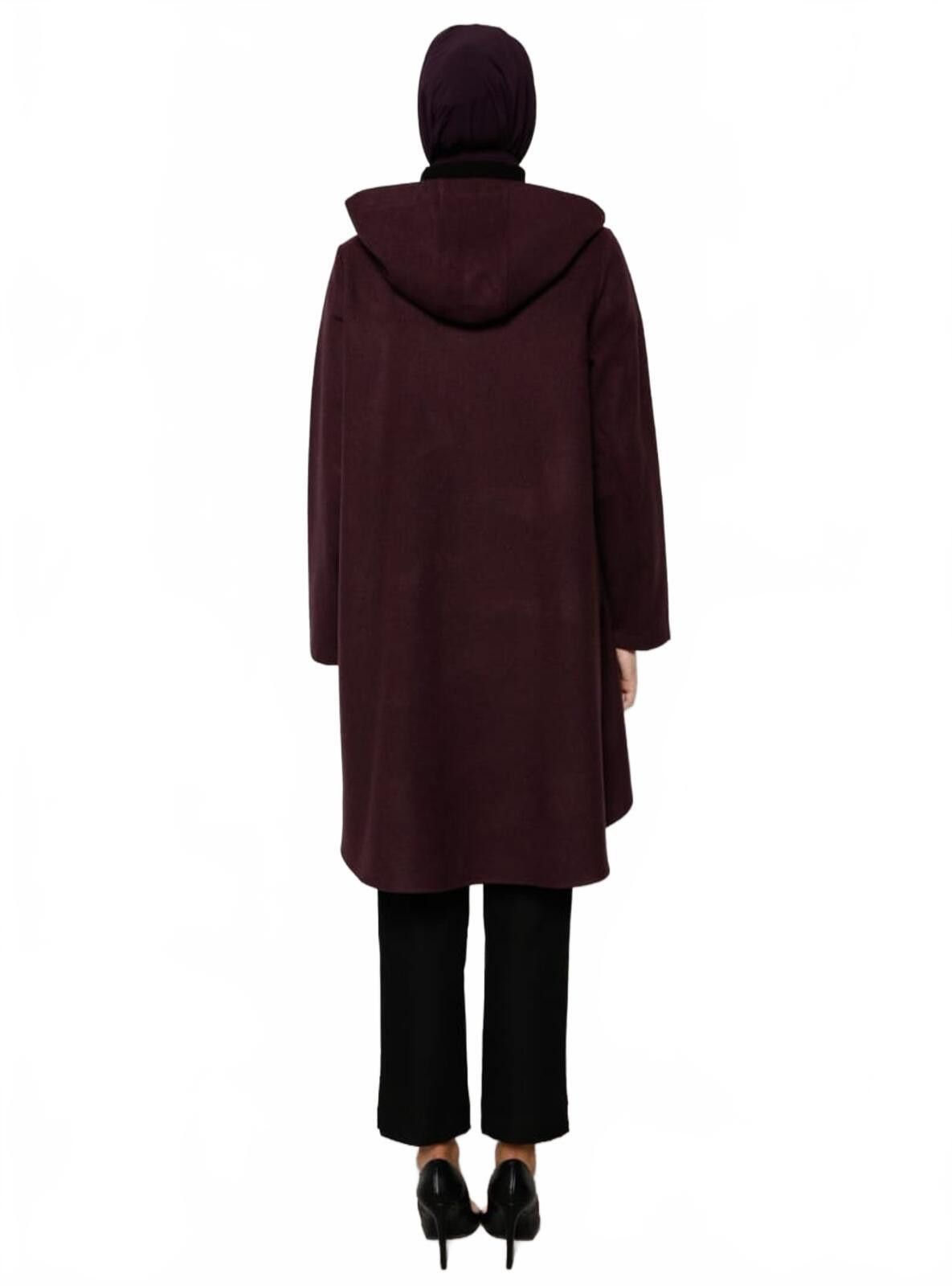 The Unbranded Brand Elegant Burgundy Button-Up Long Sleeve Coat with Hood Size M / US 6-8 / IT 42-44 - 5 Thumbnail