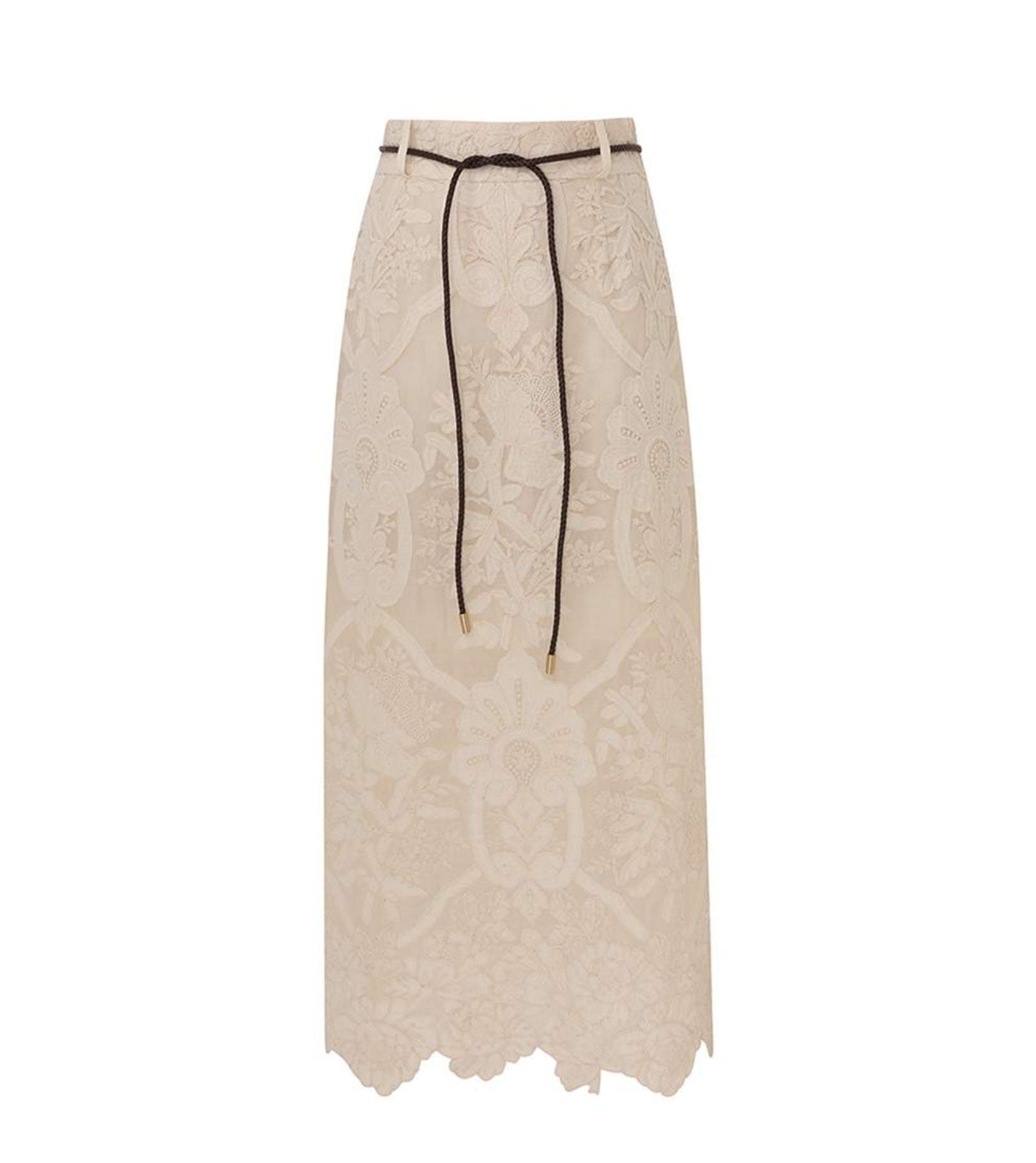 Zimmermann oc11z0525 Ottie Embroidered Midi Skirt in Cream Size 28" / US 6 / IT 42 - 1 Preview