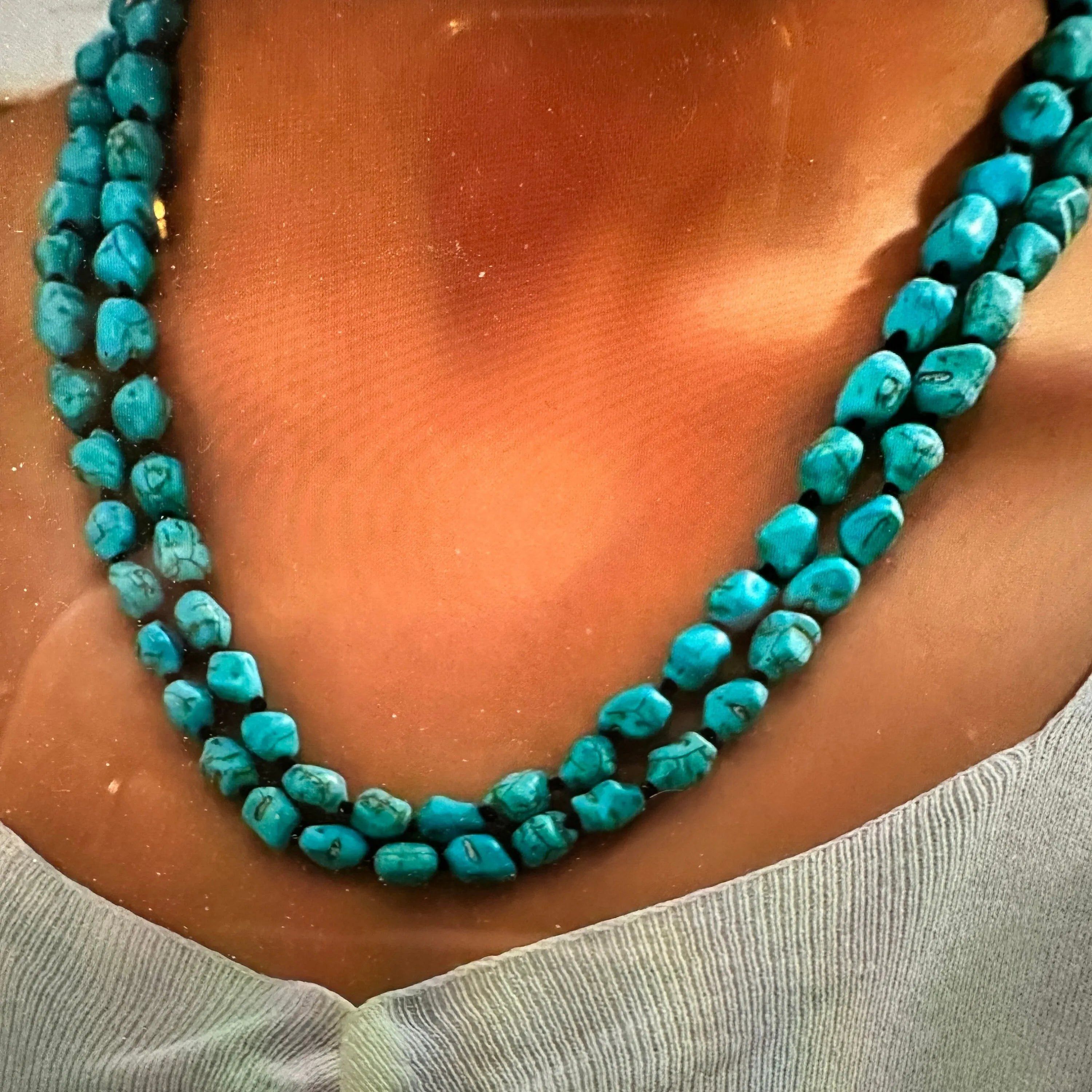 Other Handcrafted Boho Turquoise Stone Beaded Necklace, Double Wra Size ONE SIZE - 1 Thumbnail