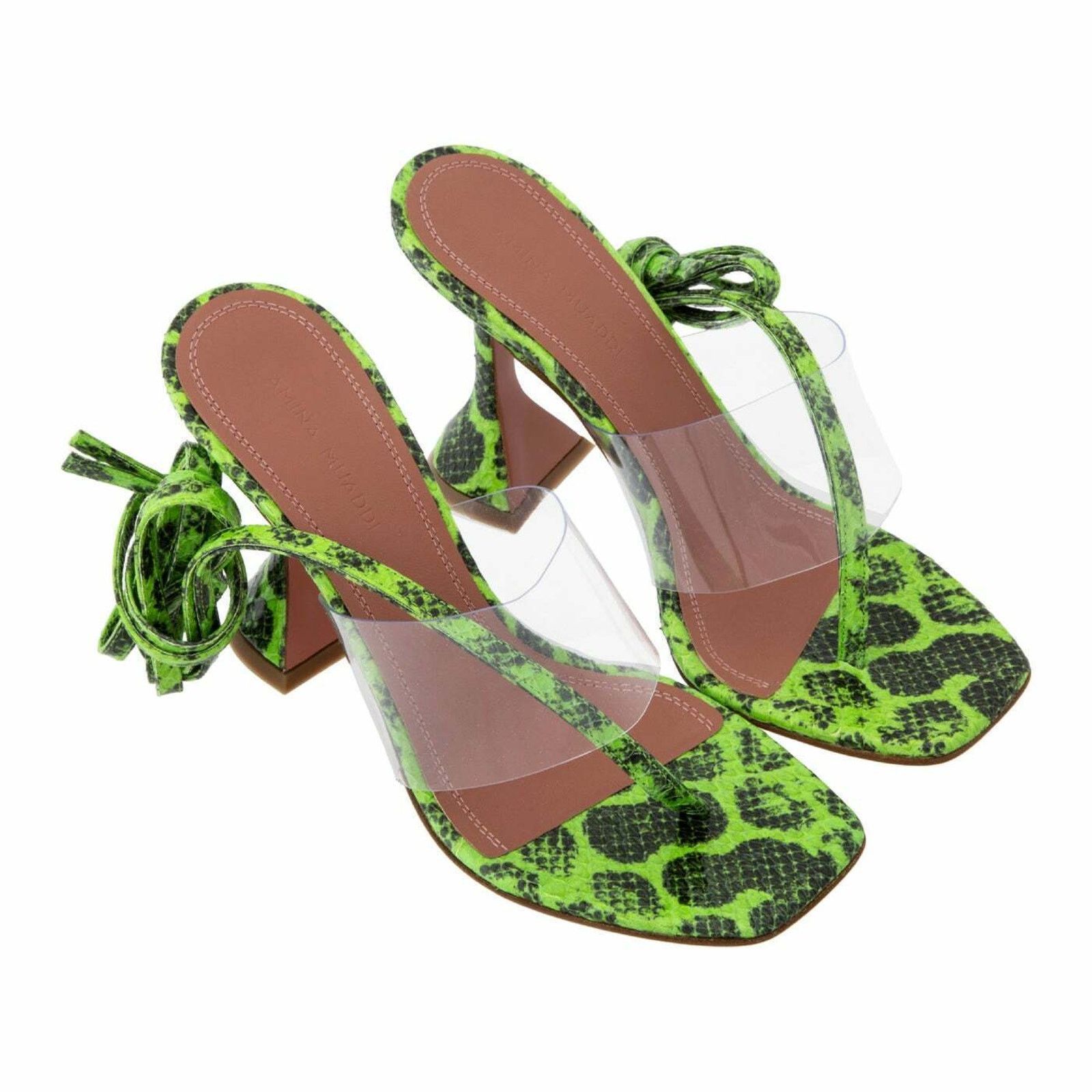 Amina Muaddi Zula Ayer Snake Thong PVC Lace Up Tie Sandal Heel Pump 42 Size US 12 / IT 42 - 2 Thumbnail