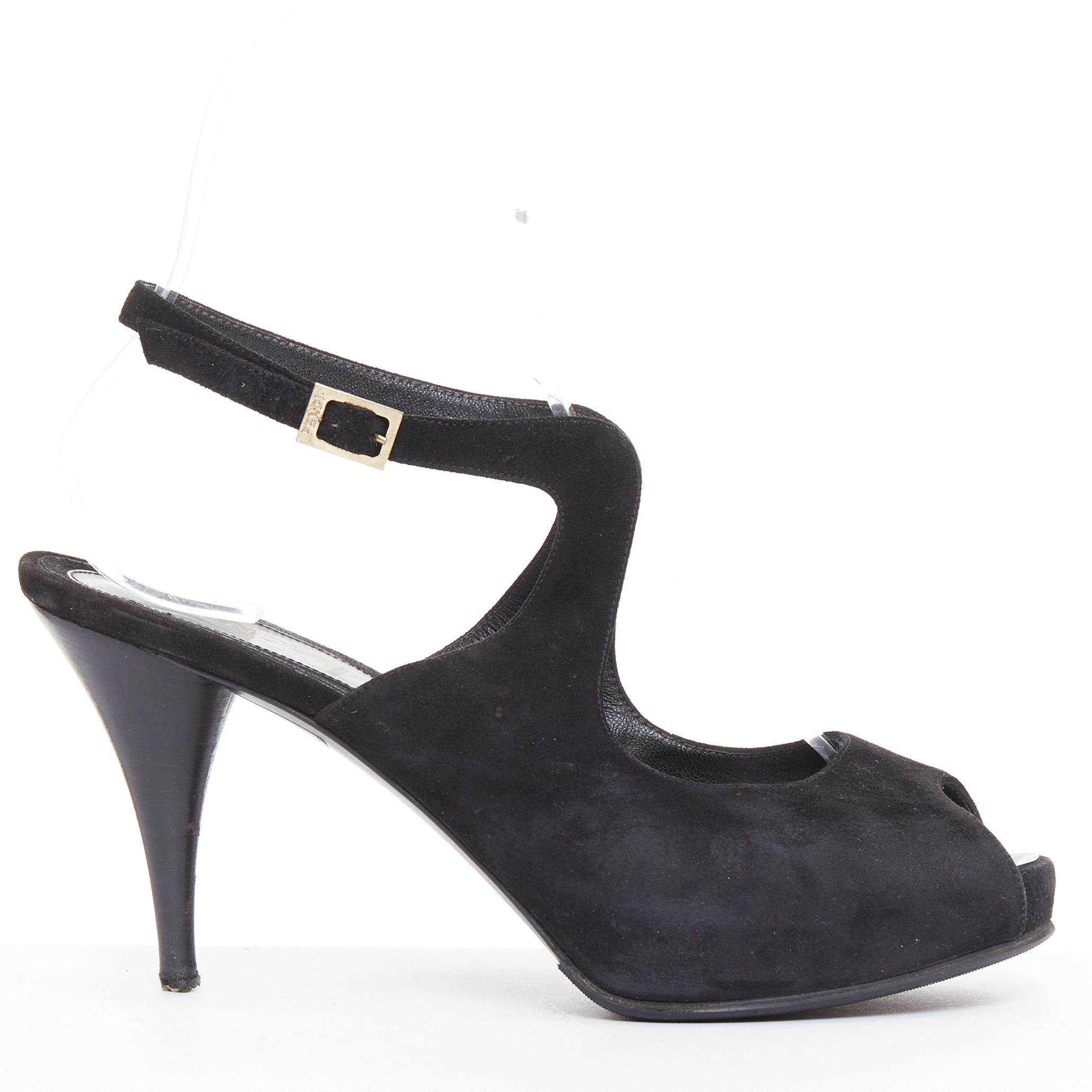 Fendi FENDI black suede gold buckle slingback peep toe pumps EU37 Size US 7 / IT 37 - 1 Thumbnail